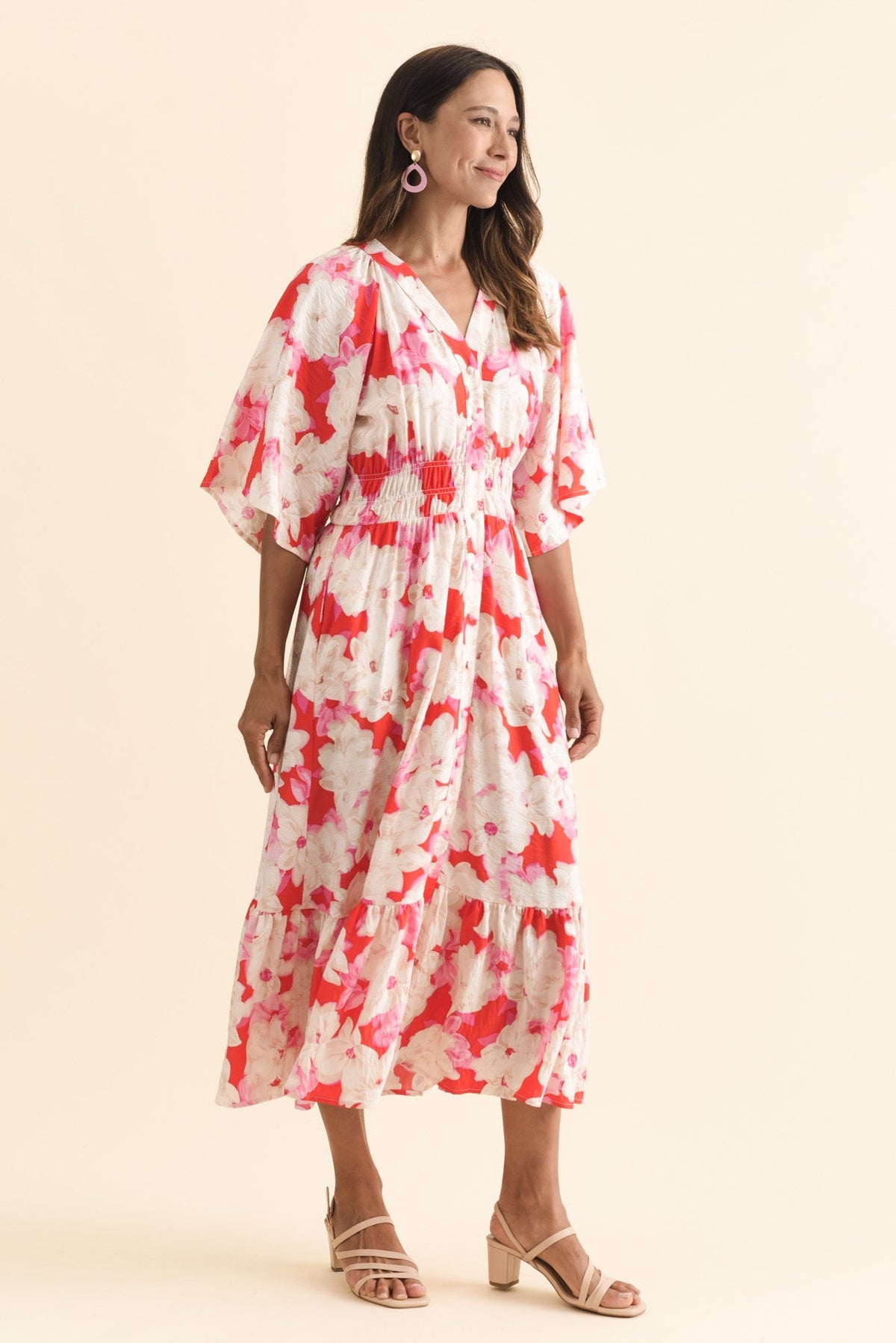 Moxie Red Floral Button Dress Side View