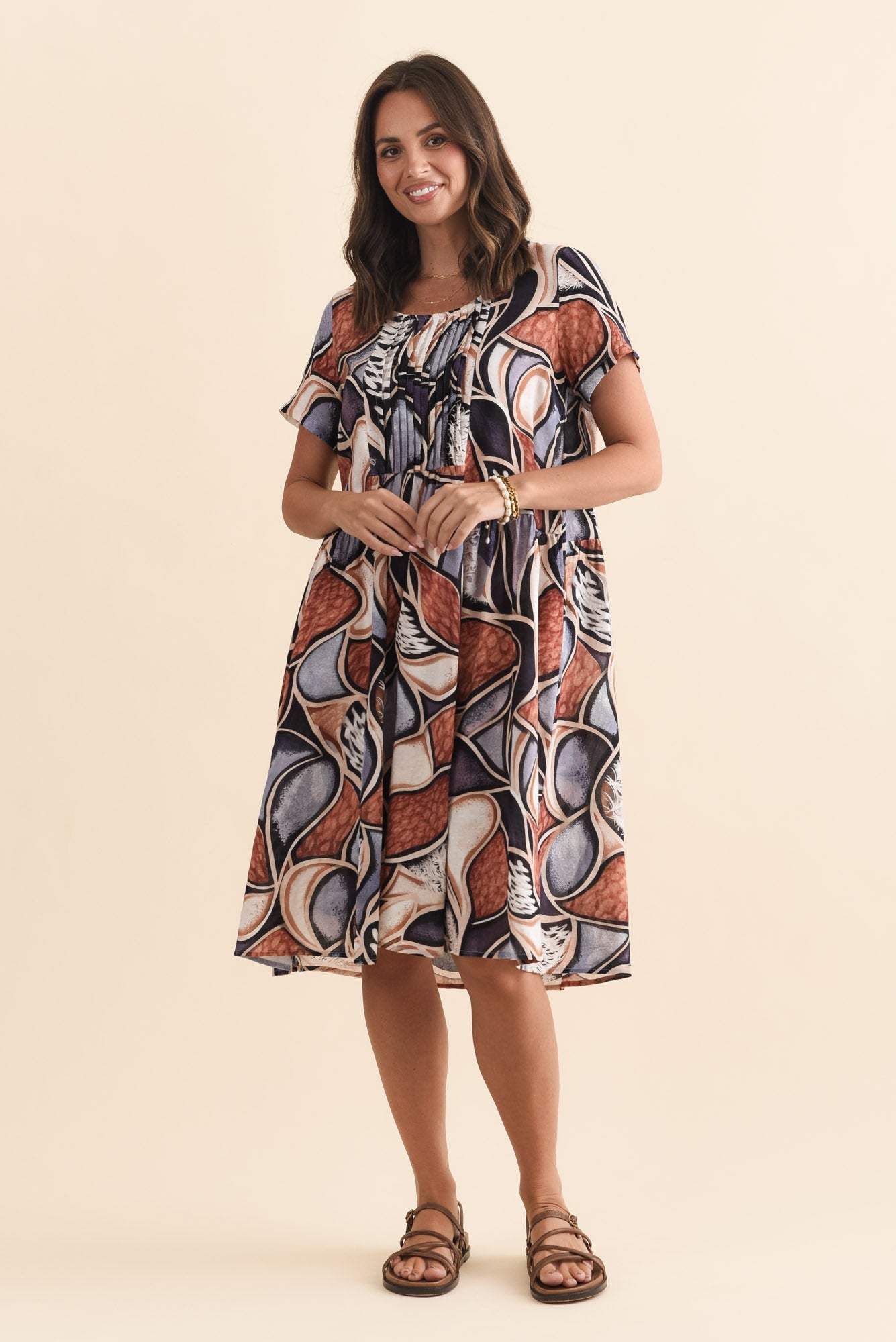Murano Blue Abstract Cotton Dress Front View