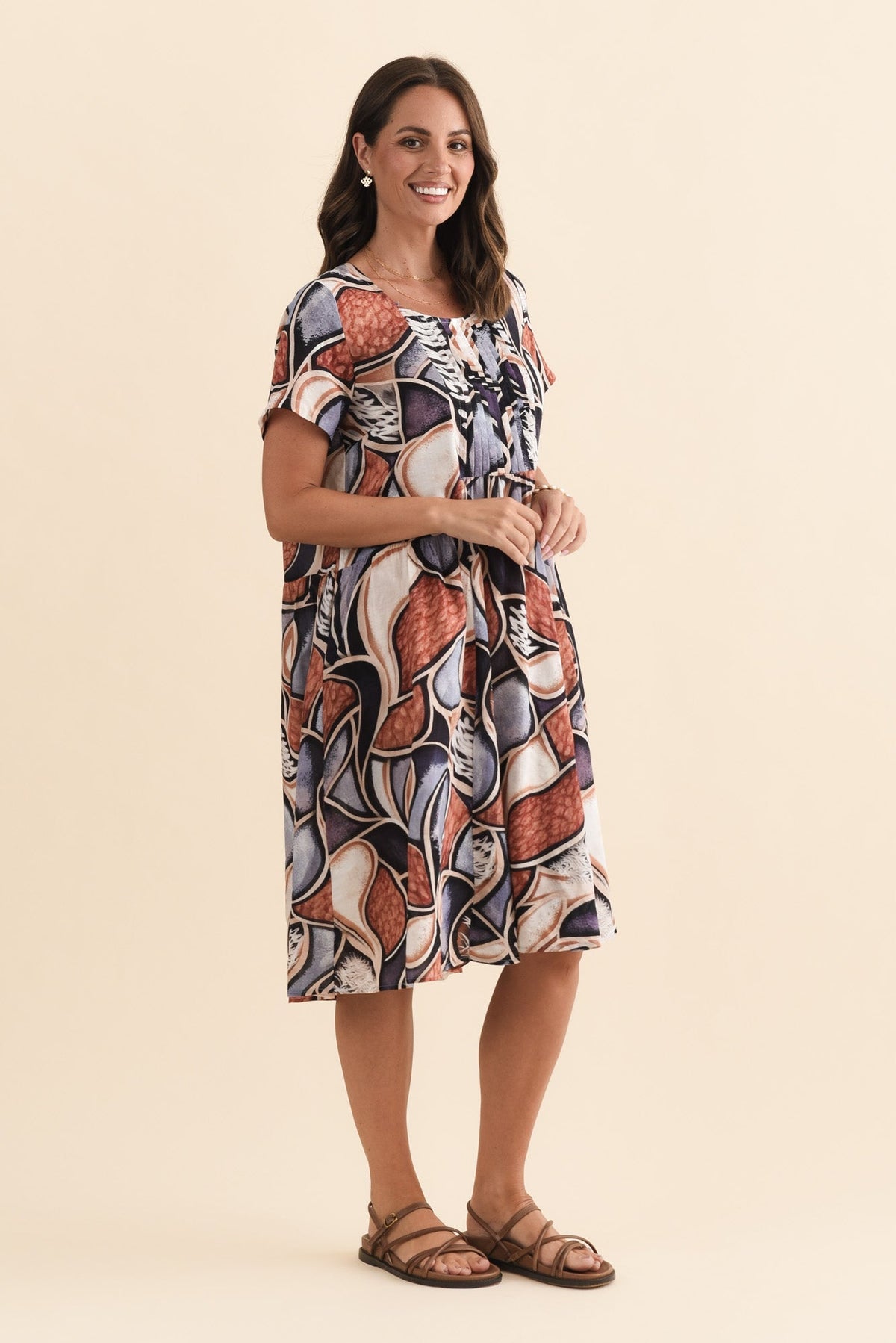 Murano Blue Abstract Cotton Dress Back View