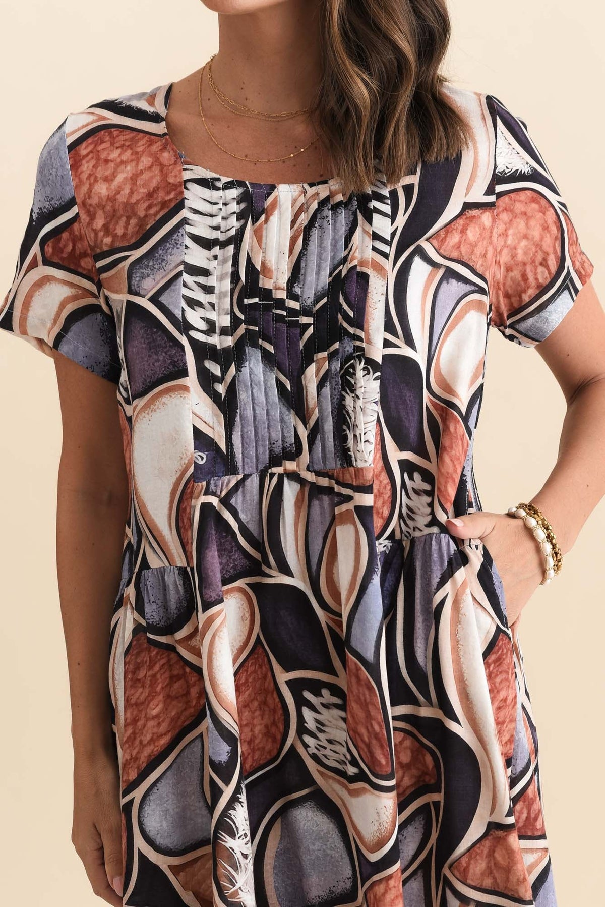 Murano Blue Abstract Cotton Dress Detail View