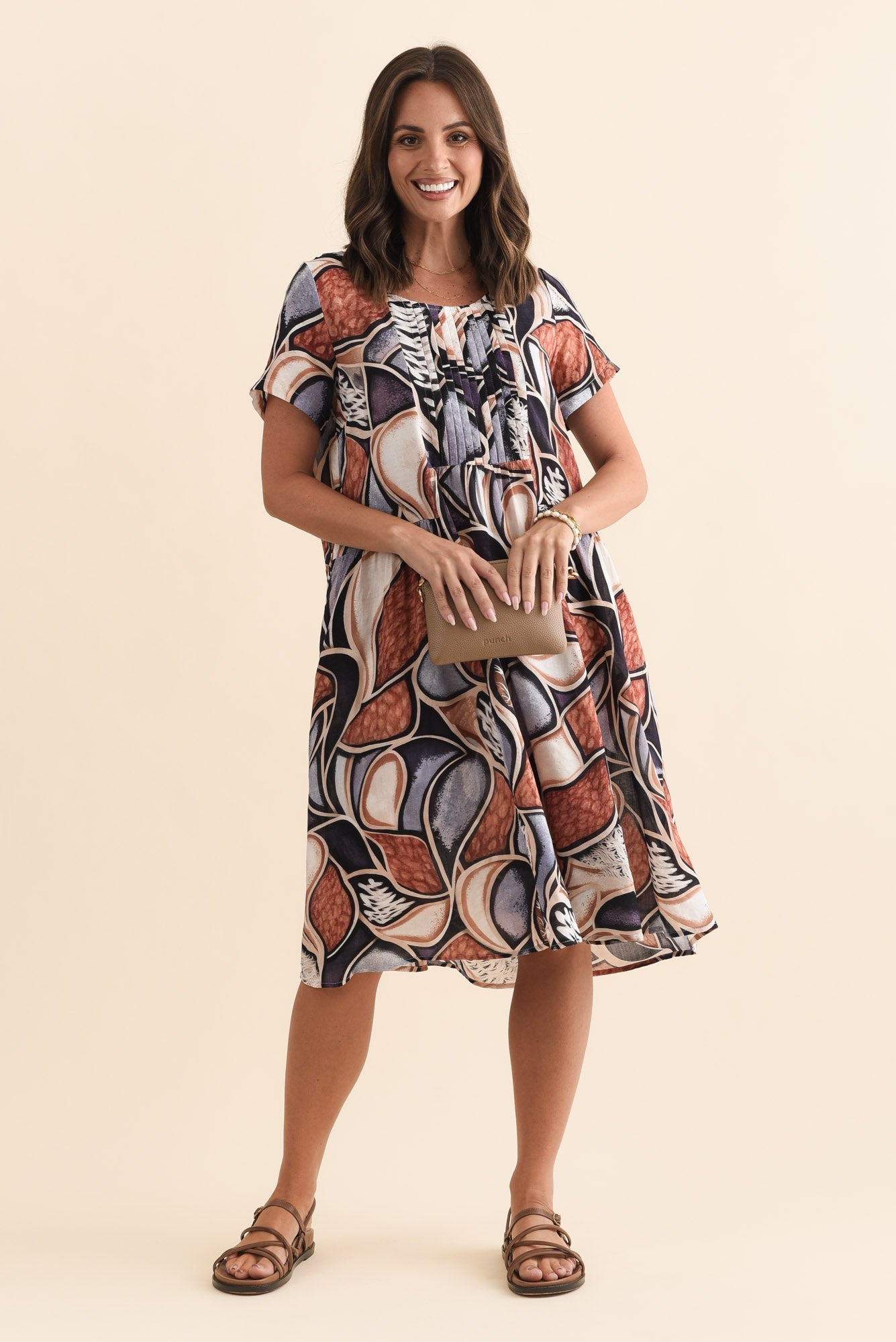 Murano Blue Abstract Cotton Dress Front View 2