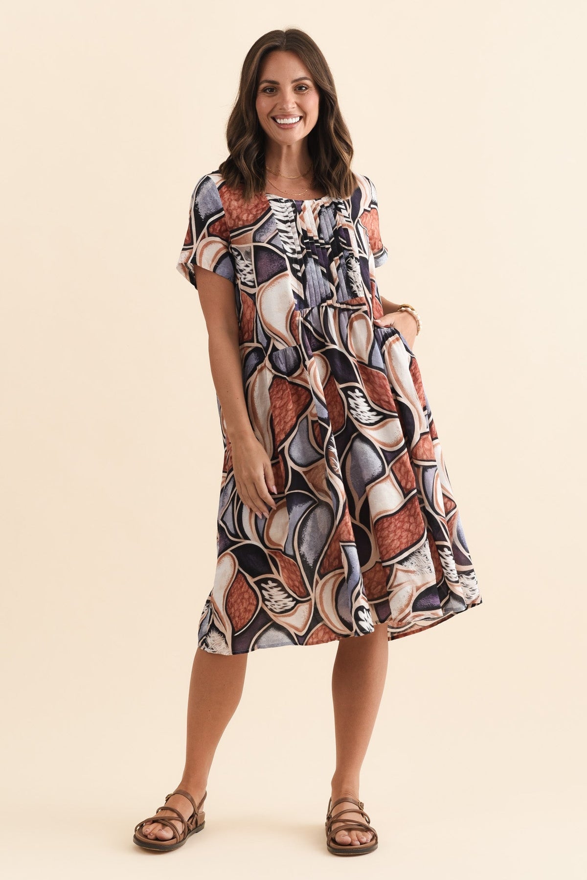 Murano Blue Abstract Cotton Dress Full Length View