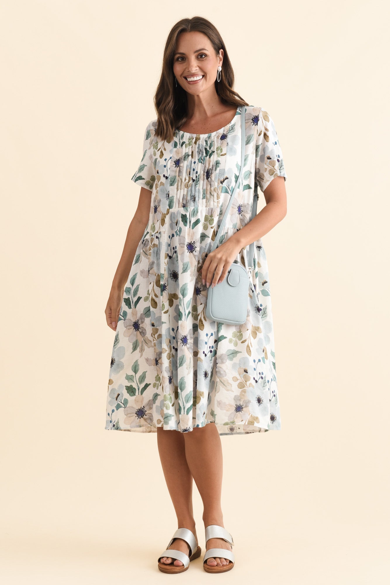 Murano Blue Flower Cotton Dress Front View