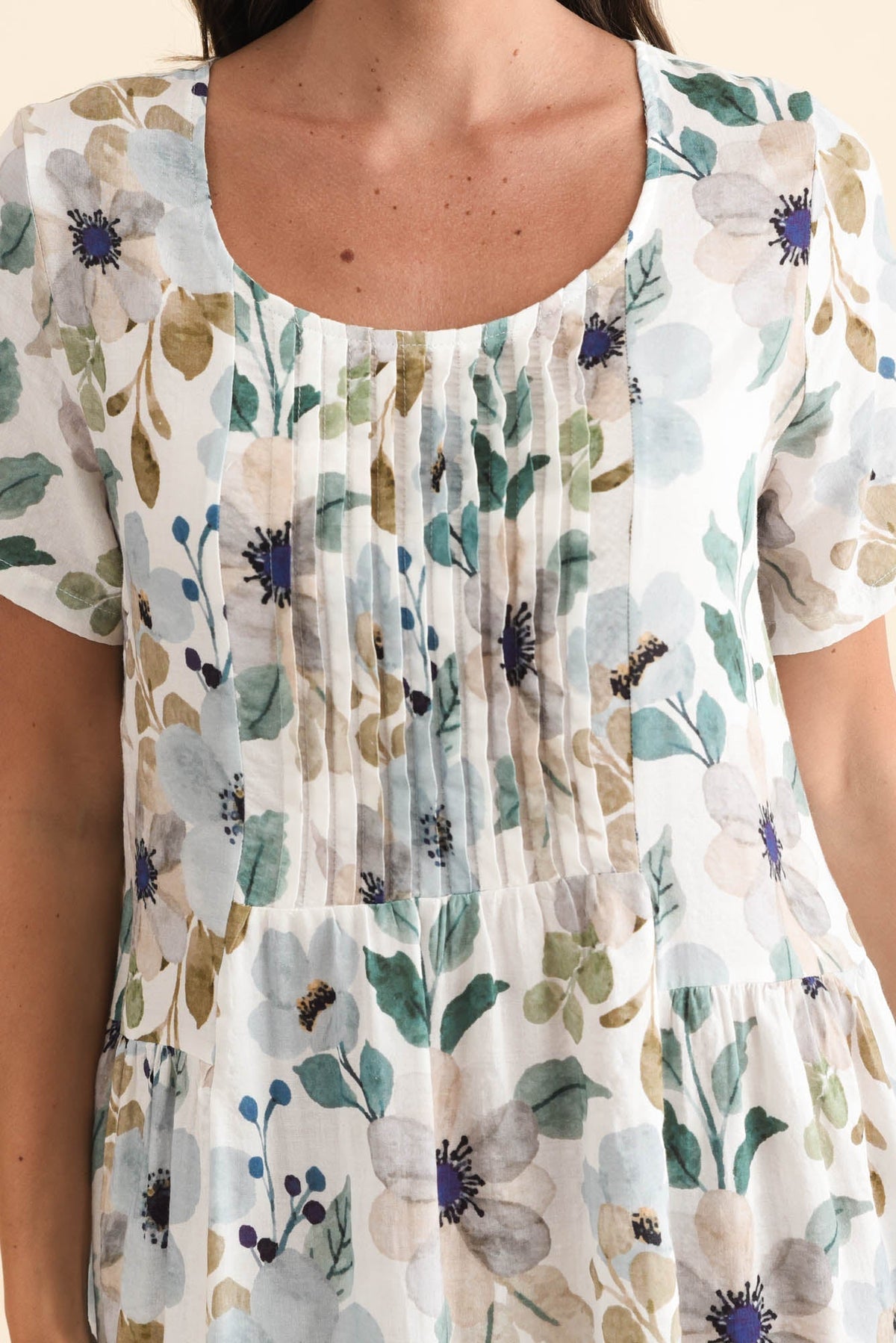 Murano Blue Flower Cotton Dress Full Length View