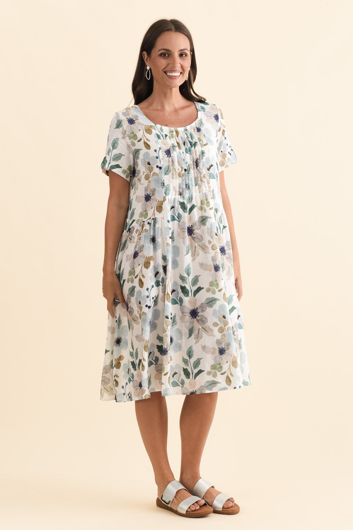 Murano Blue Flower Cotton Dress Side View