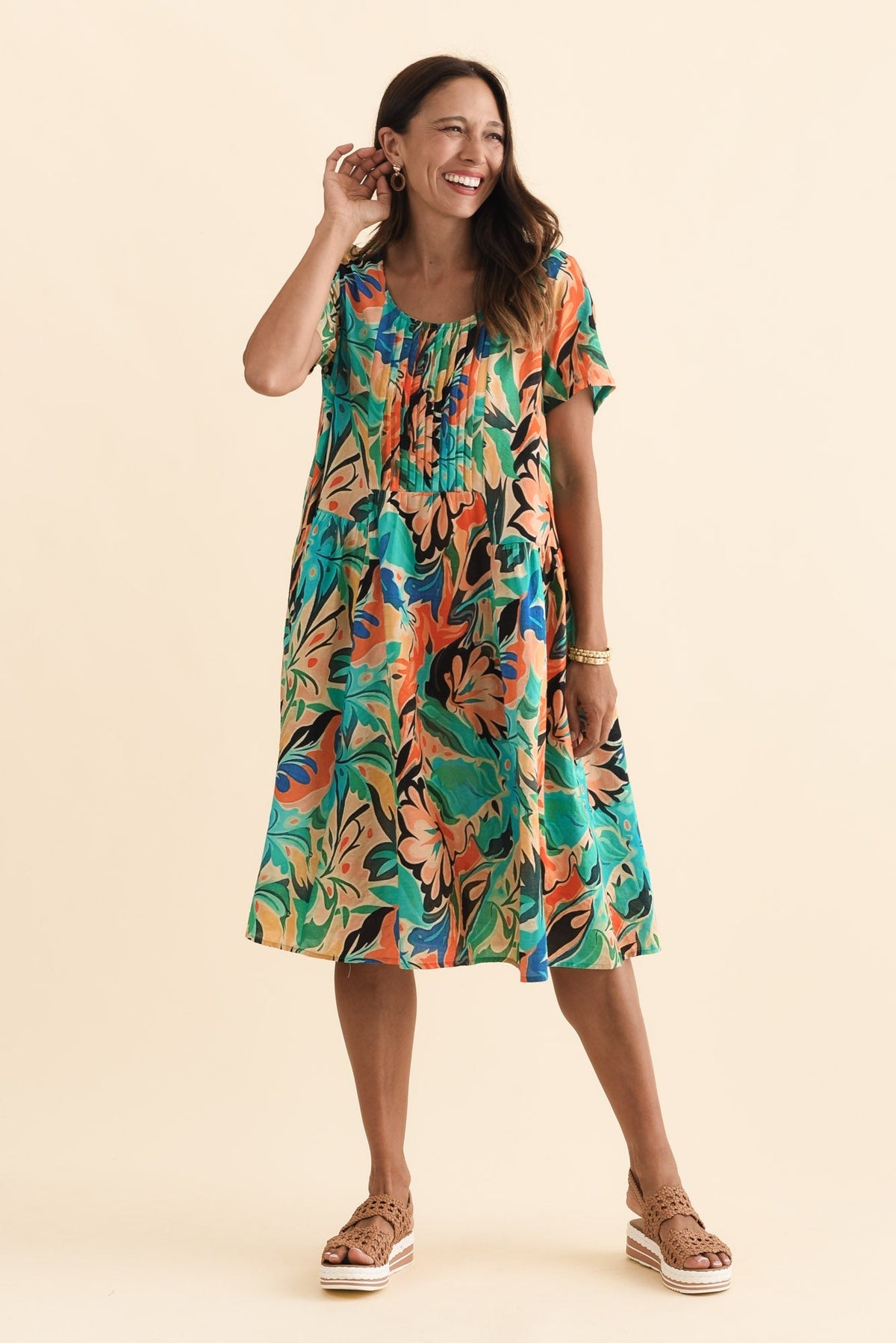 Murano Green Garden Cotton Dress Back View 2