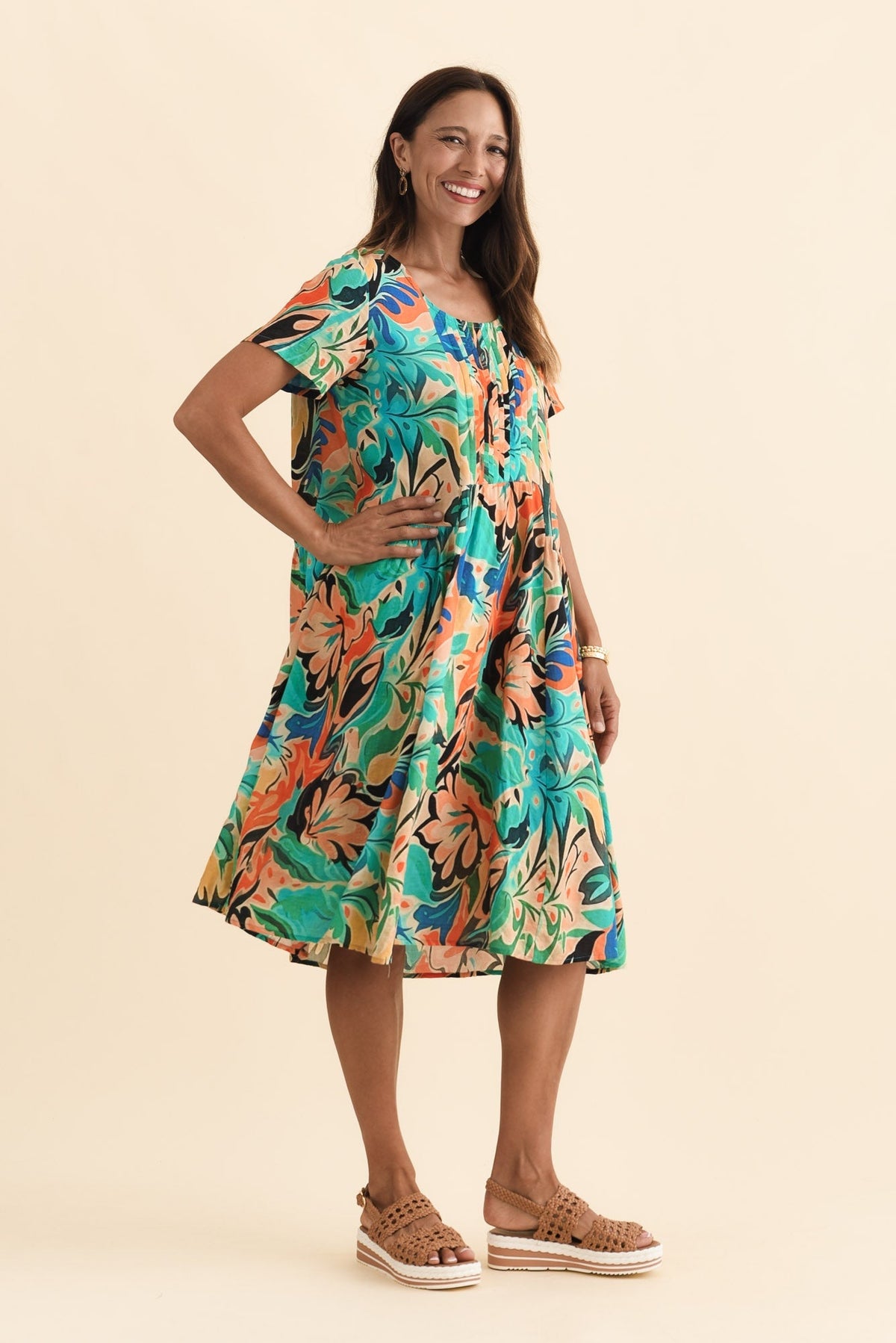 Murano Green Garden Cotton Dress Side View