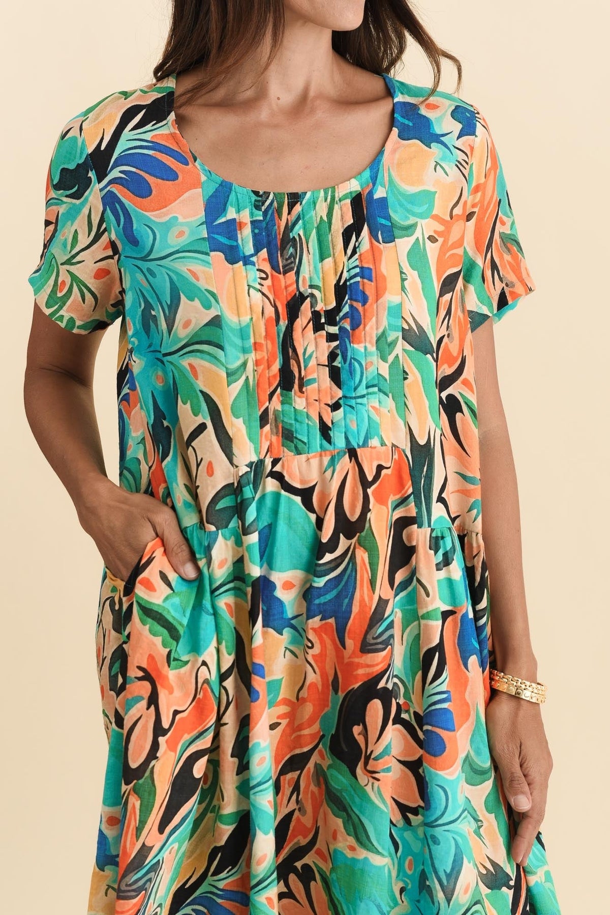 Murano Green Garden Cotton Dress Full Length View
