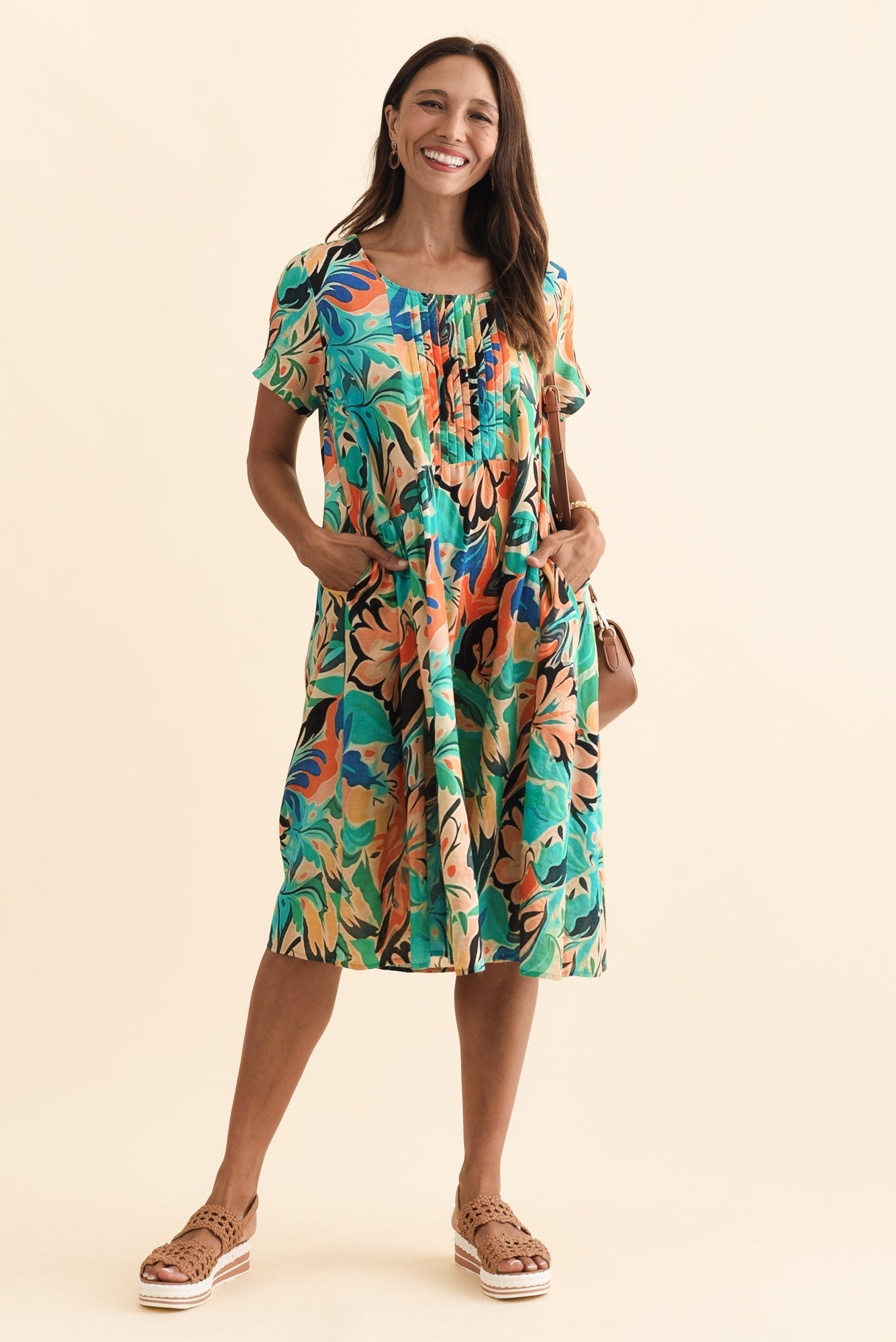 Murano Green Garden Cotton Dress Front View