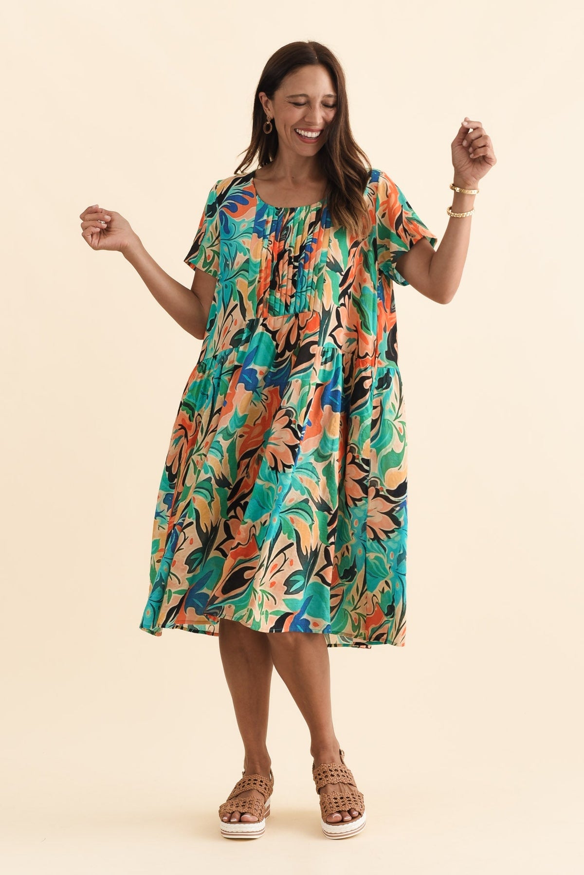 Murano Green Garden Cotton Dress Back View