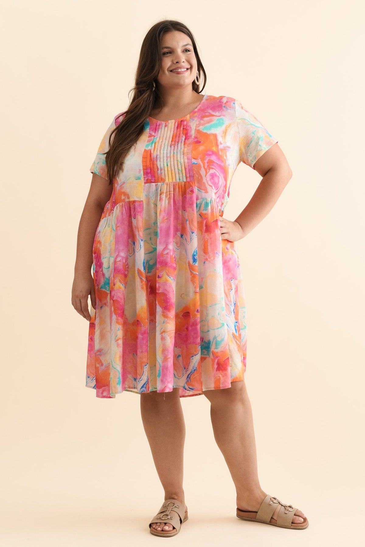 Murano Orange Abstract Cotton Dress Side View 2