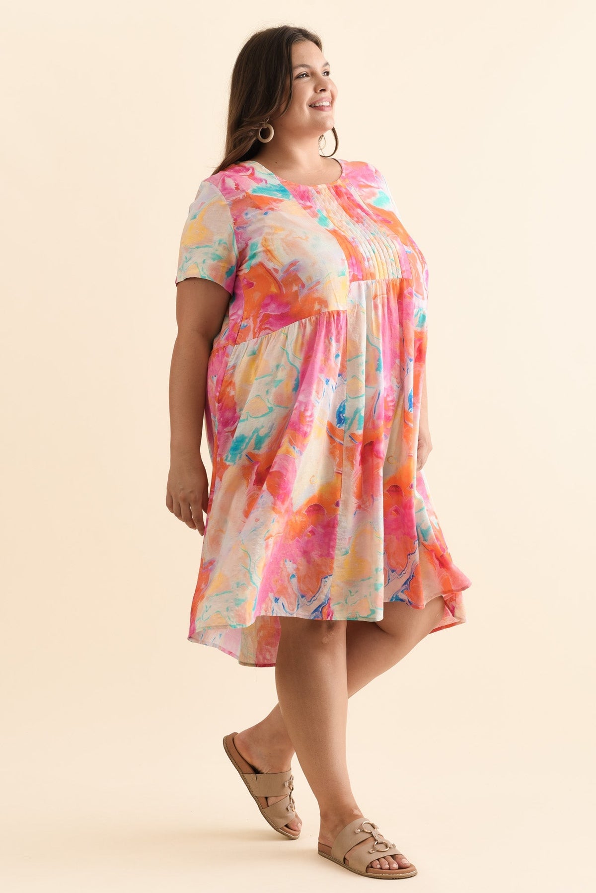 Murano Orange Abstract Cotton Dress Detail View 2