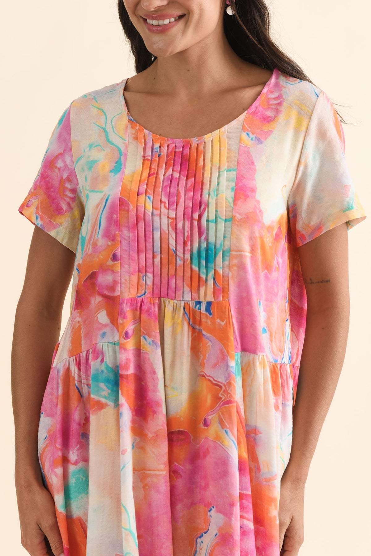 Murano Orange Abstract Cotton Dress Detail View