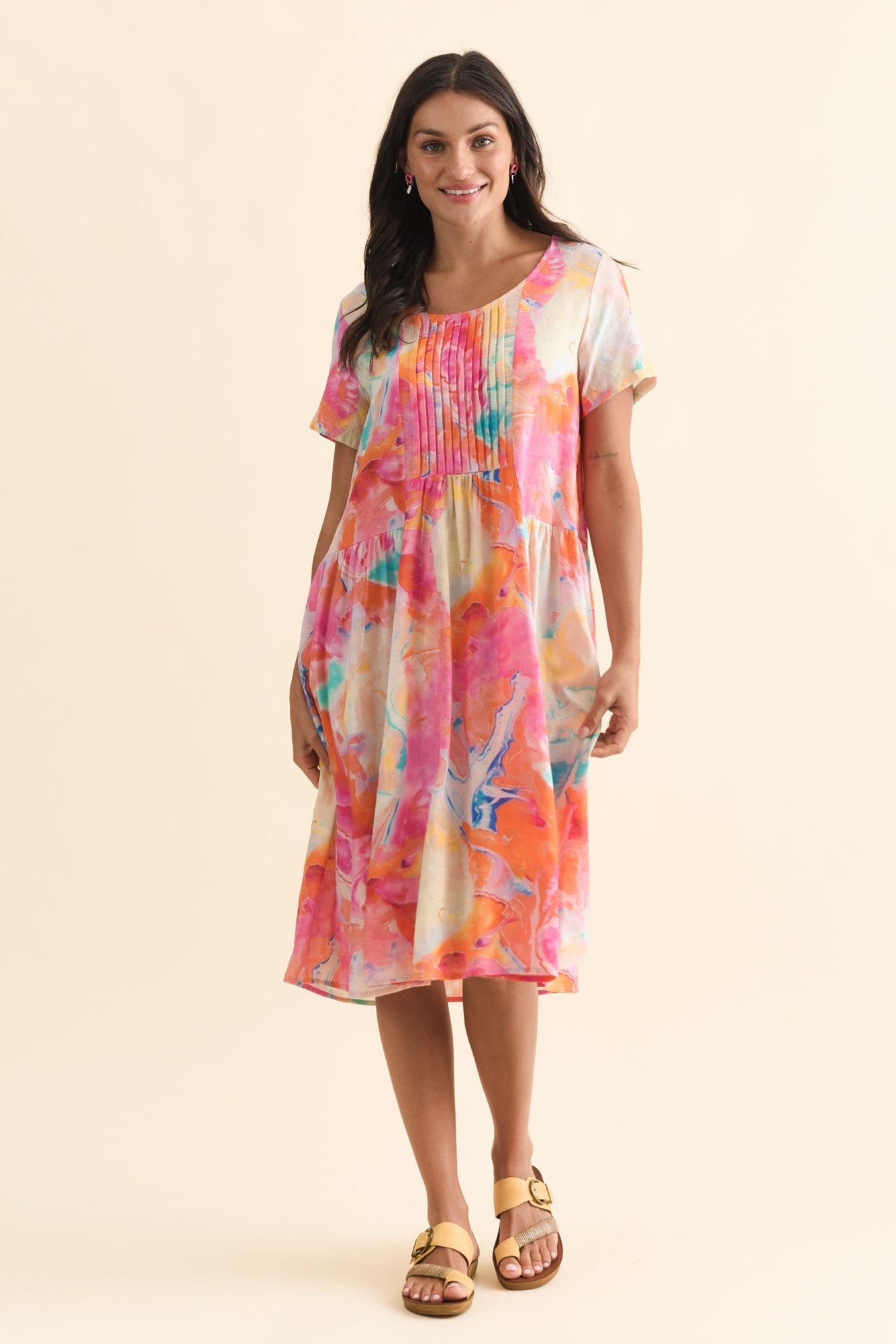 Murano Orange Abstract Cotton Dress Front View