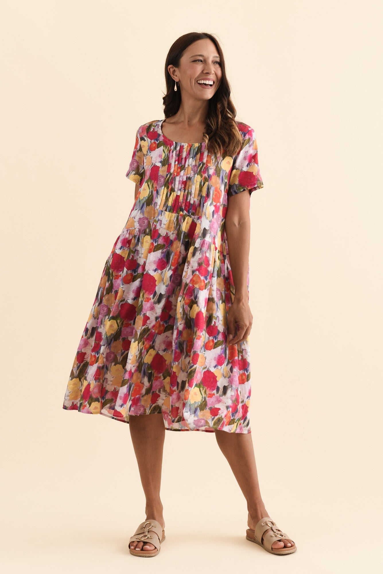 Murano Pink Floral Cotton Dress Front View 2