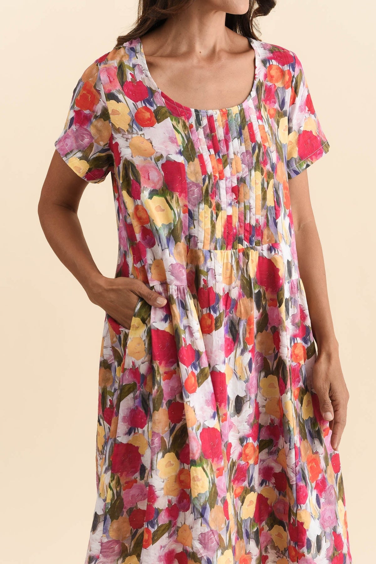 Murano Pink Floral Cotton Dress Detail View