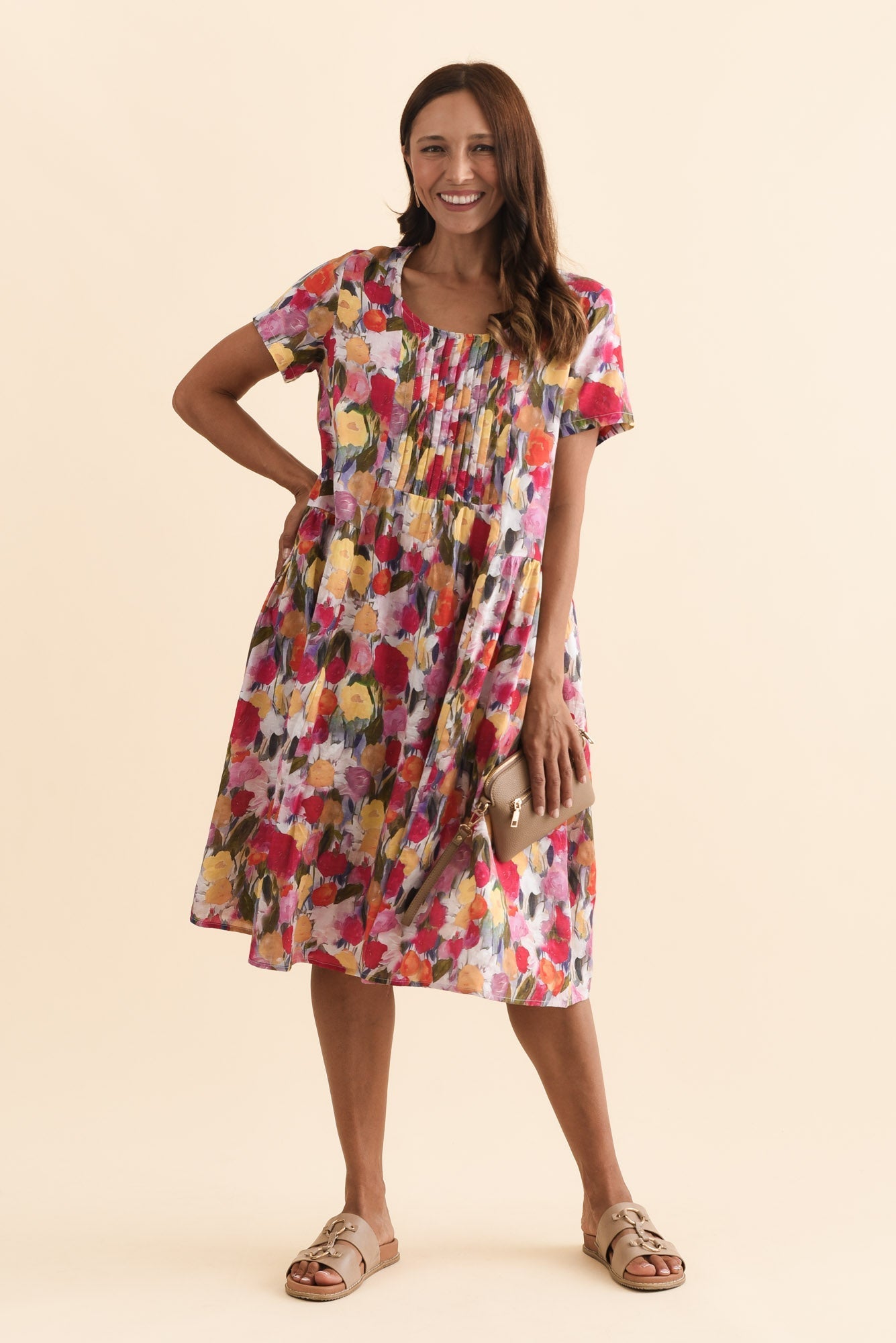 Murano Pink Floral Cotton Dress Front View