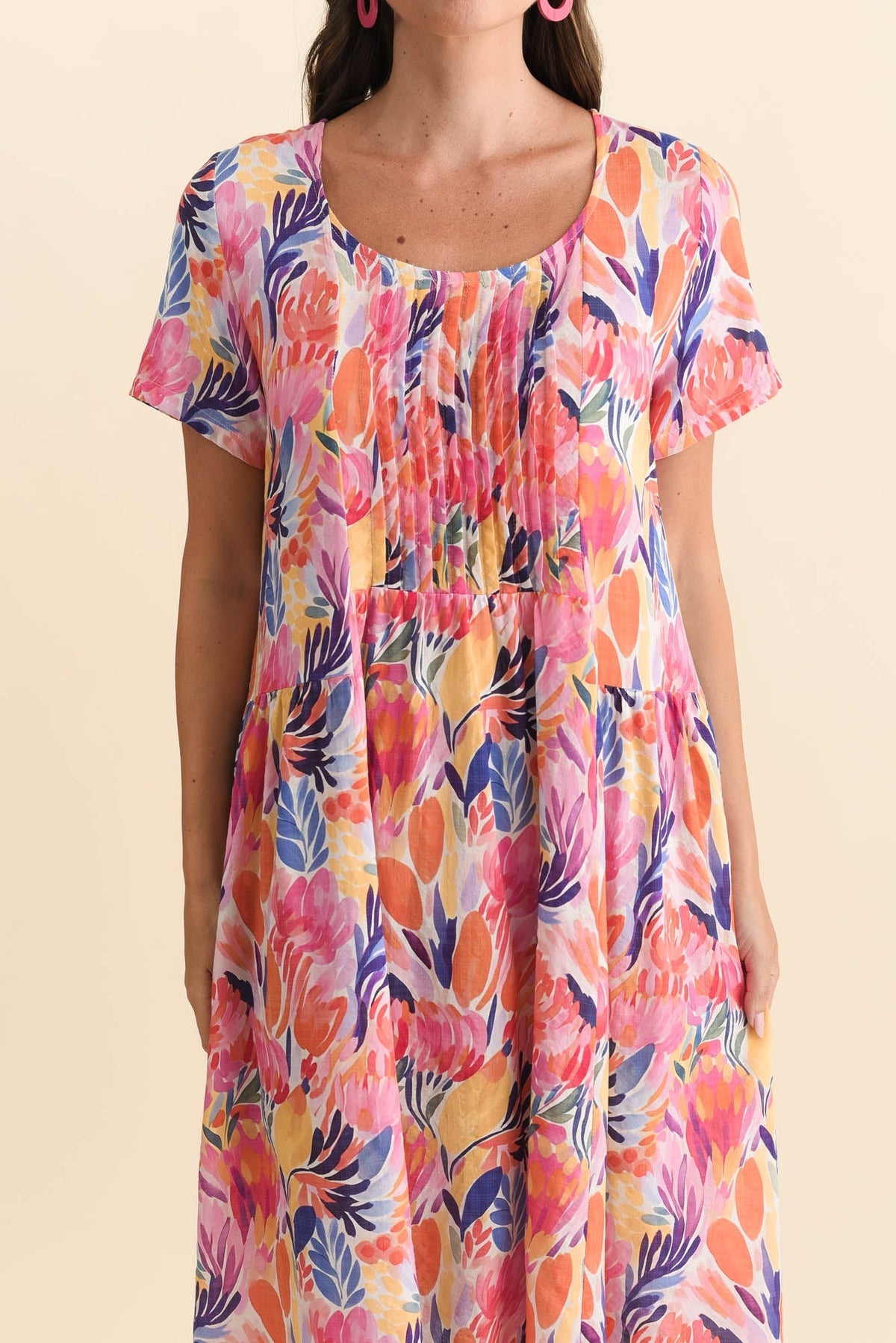 Murano Pink Garden Cotton Dress Full Length View
