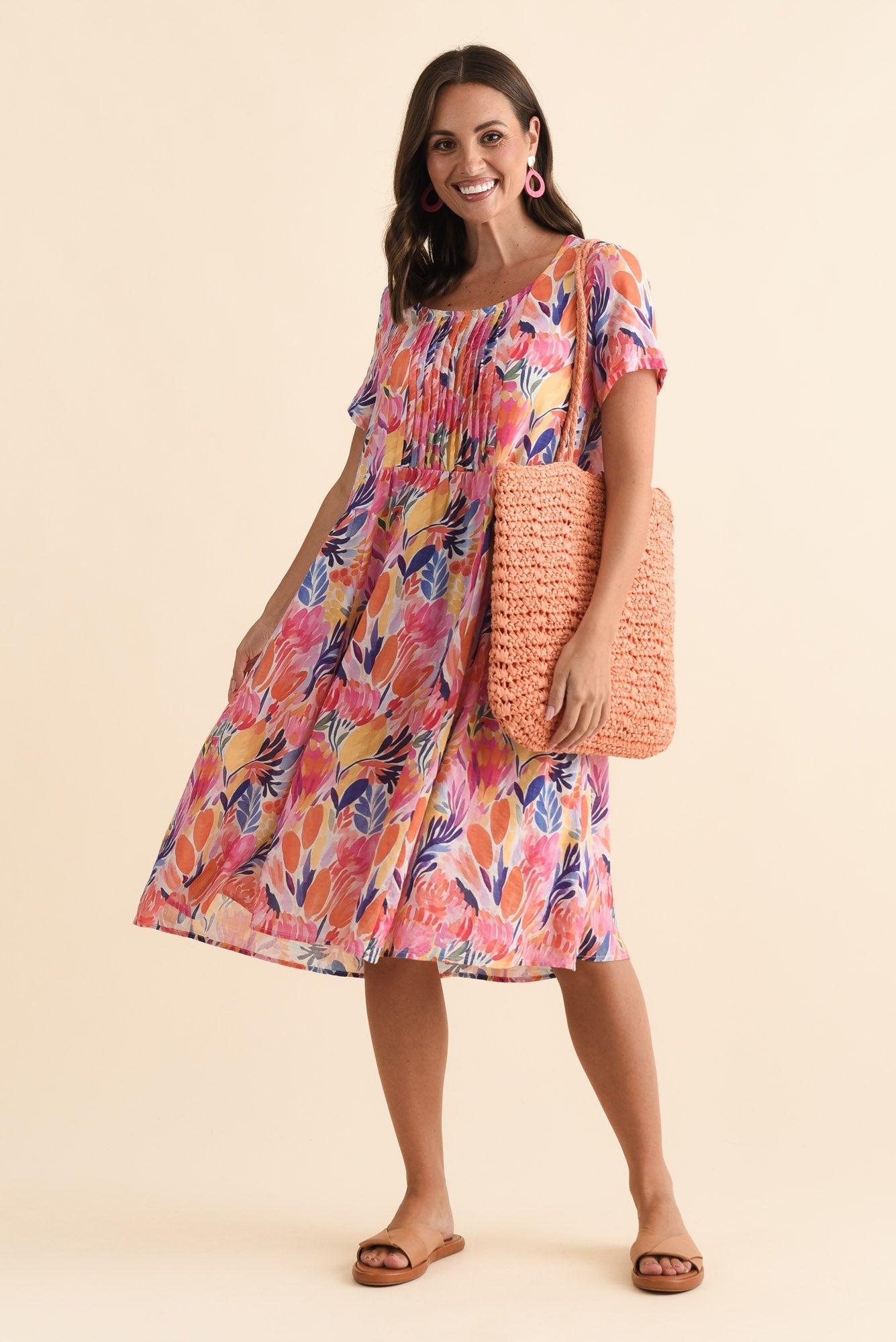 Murano Pink Garden Cotton Dress Front View
