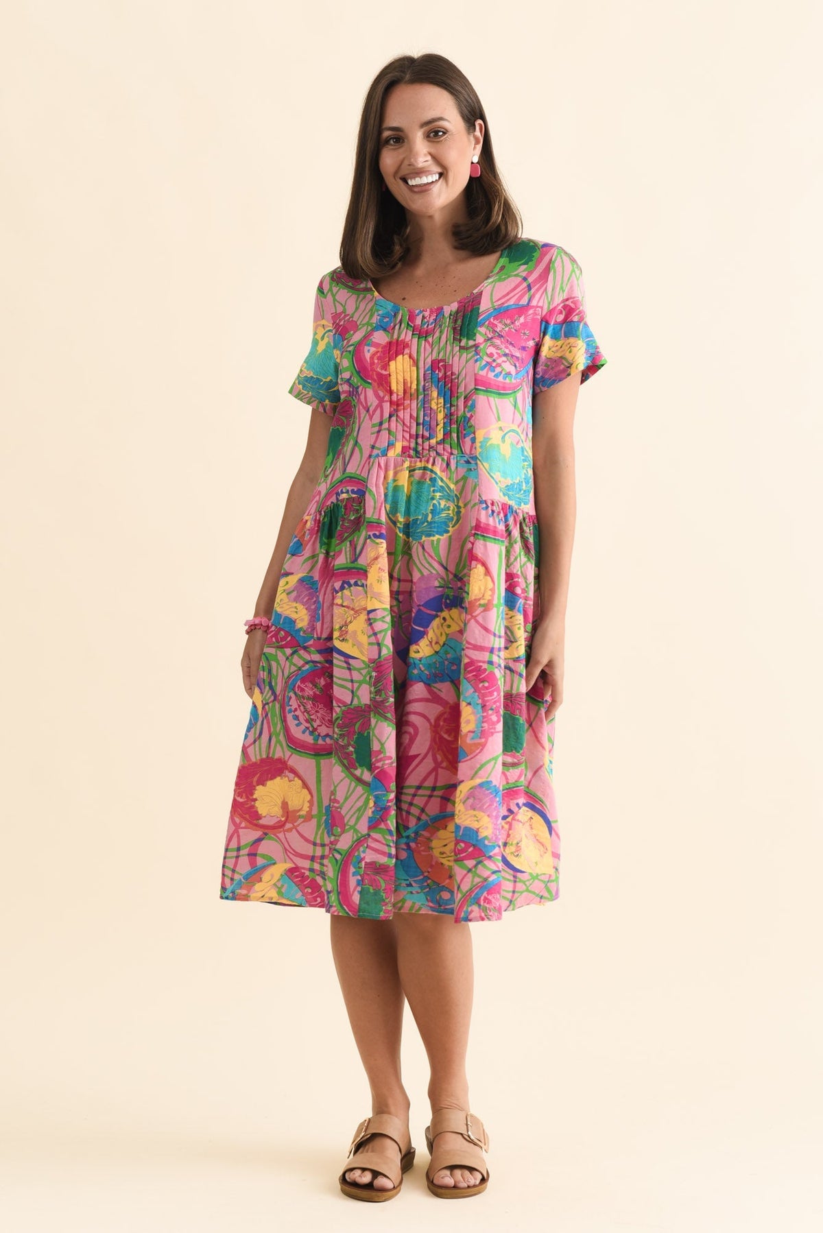 Murano Pink Tropical Cotton Dress Back View