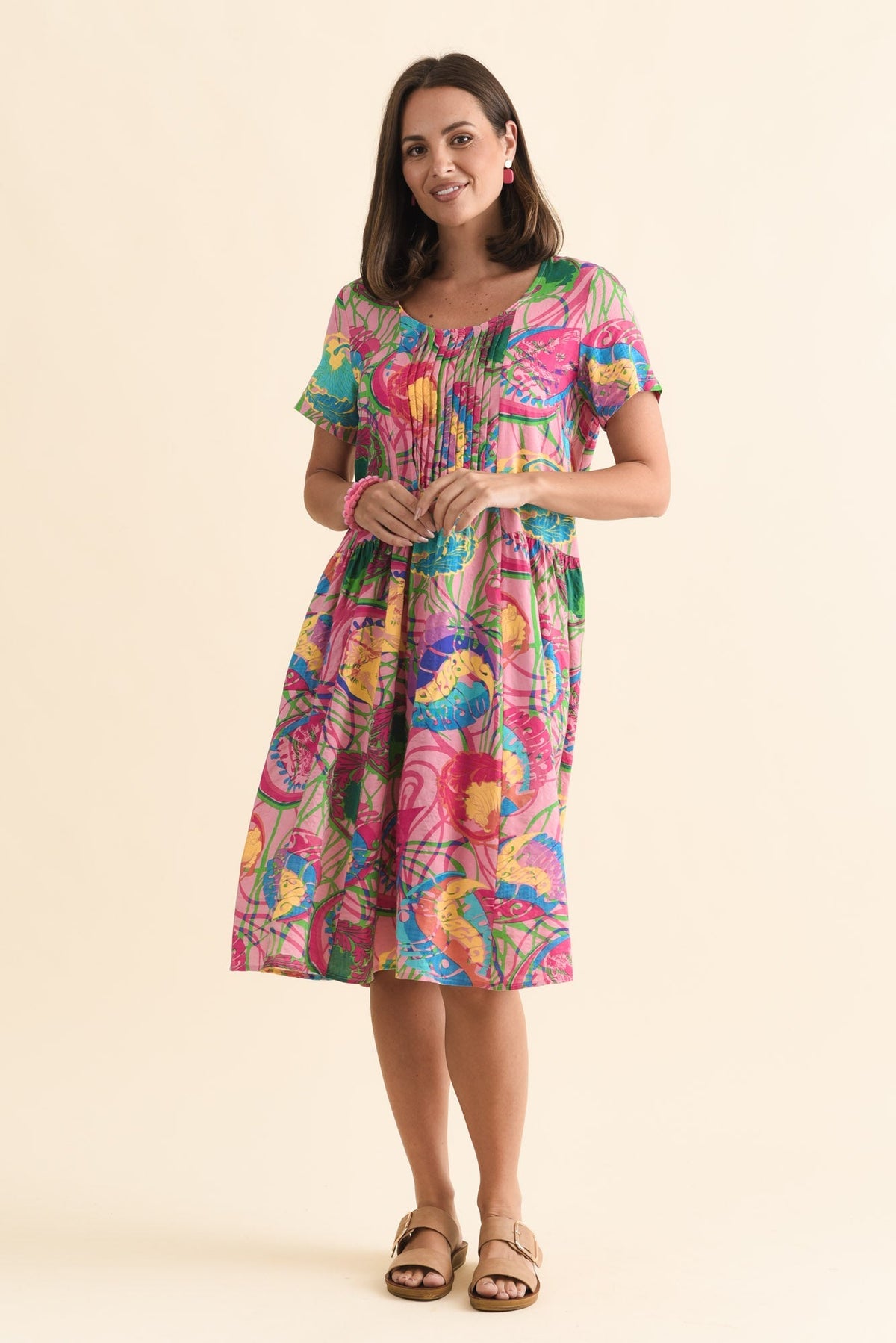 Murano Pink Tropical Cotton Dress Back View 2