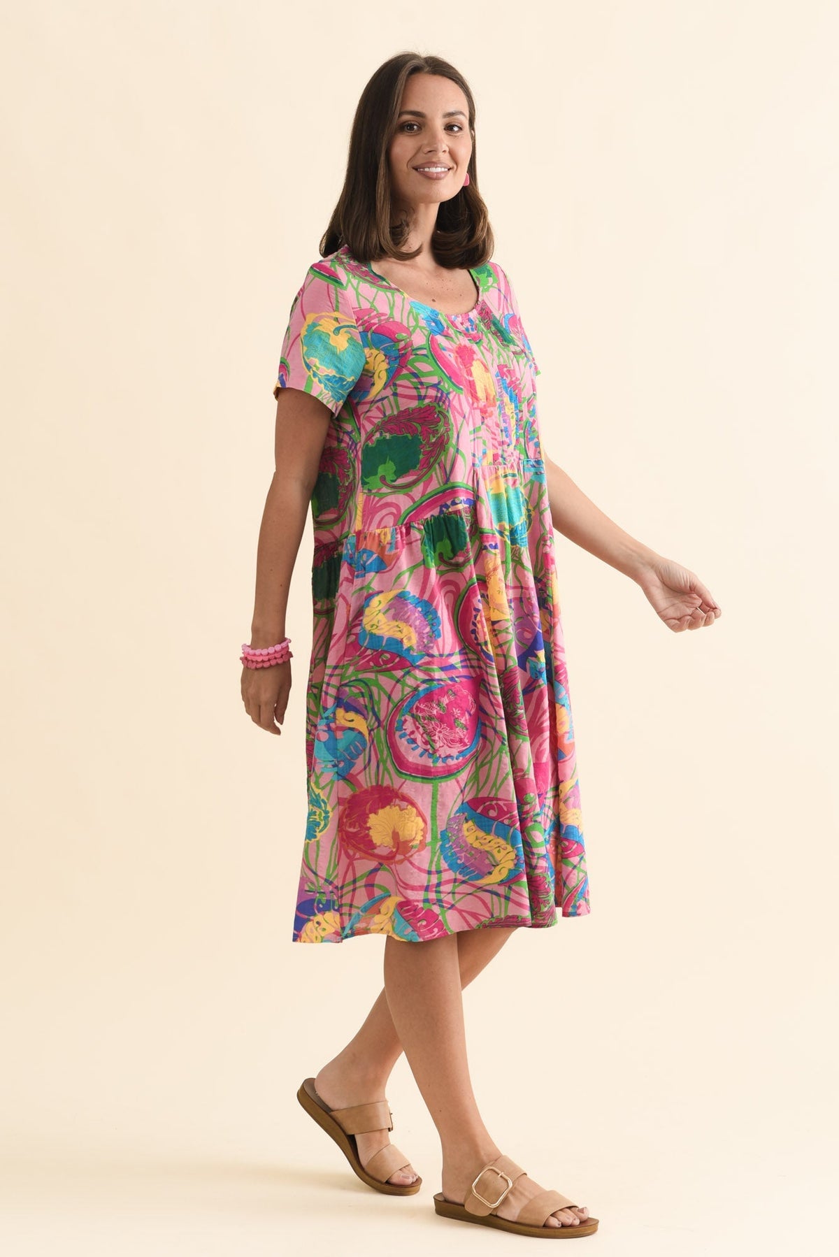 Murano Pink Tropical Cotton Dress Side View