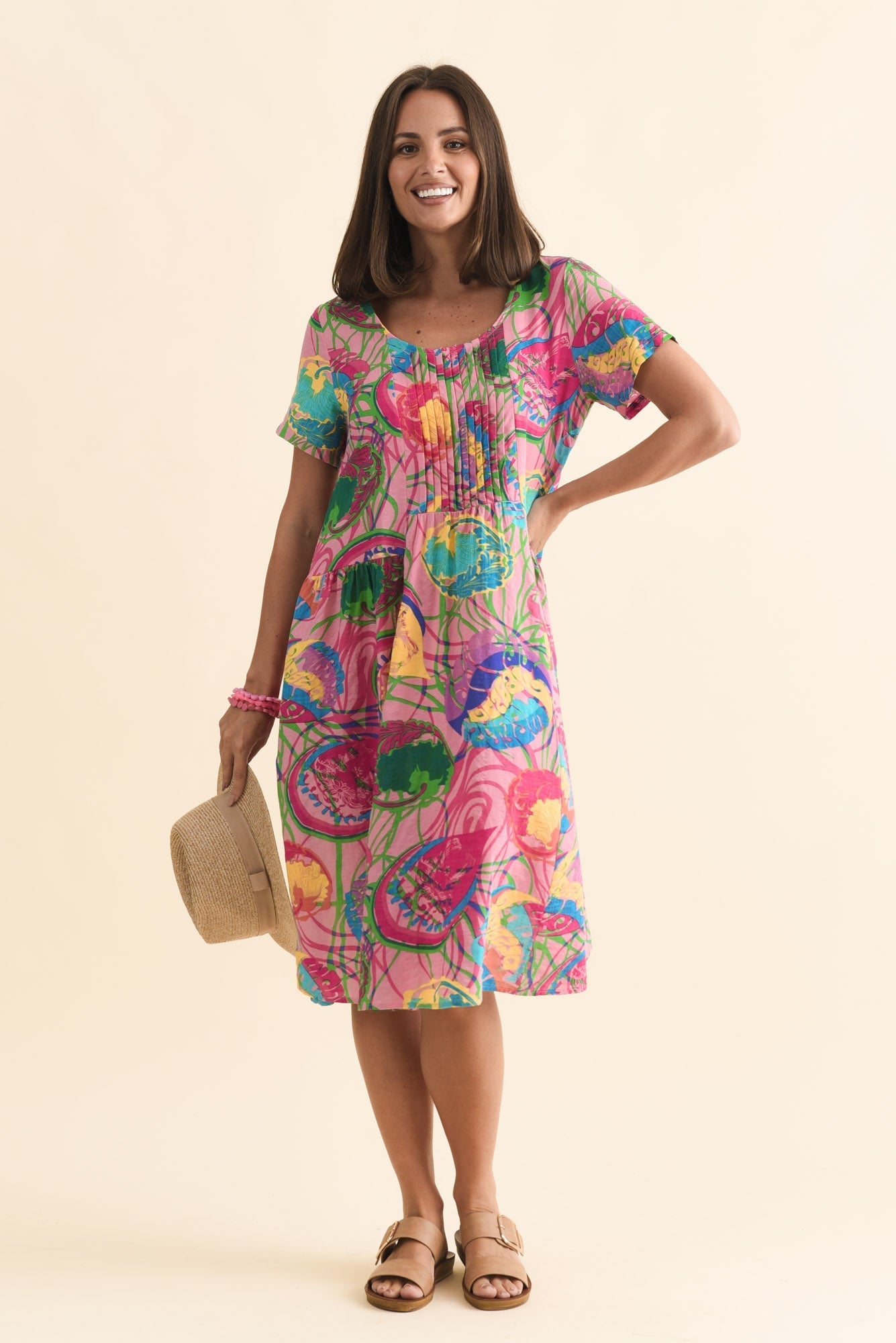 Murano Pink Tropical Cotton Dress Front View