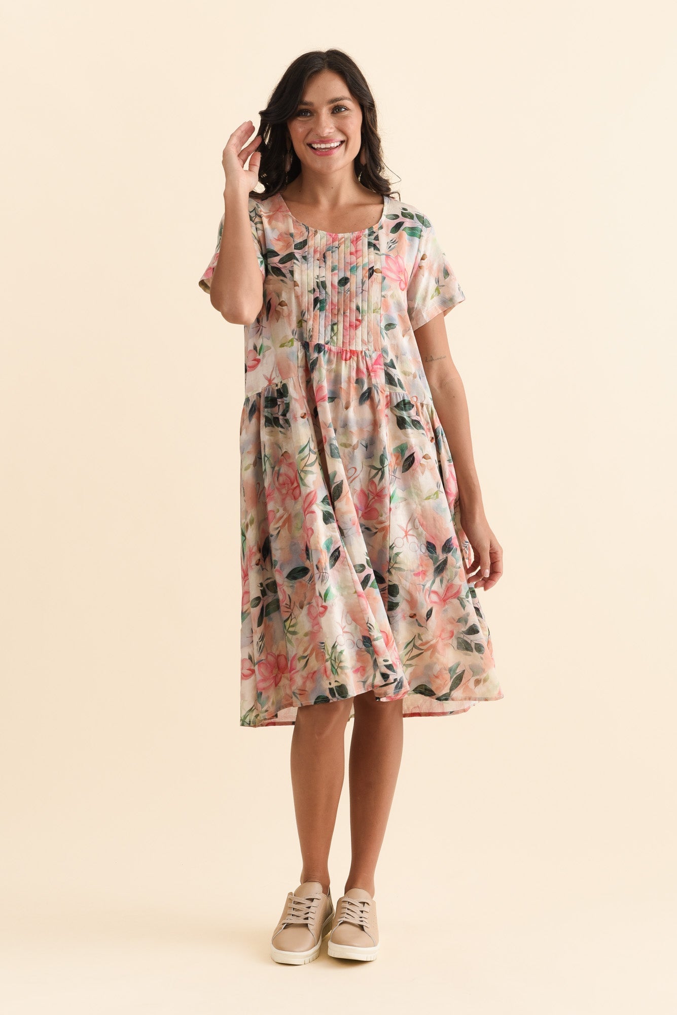Murano Pink Wildflower Cotton Dress Front View 2