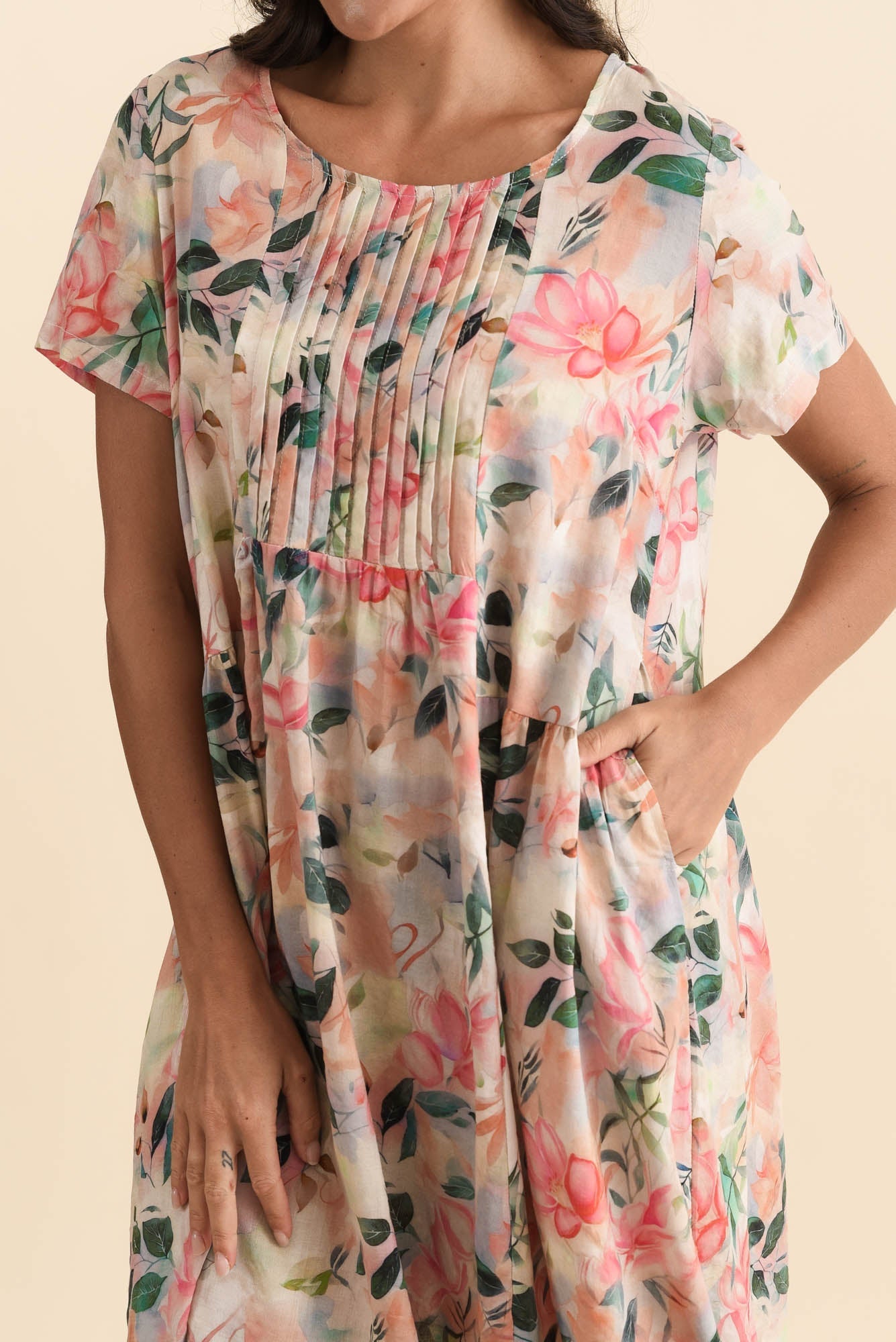 Murano Pink Wildflower Cotton Dress Detail View