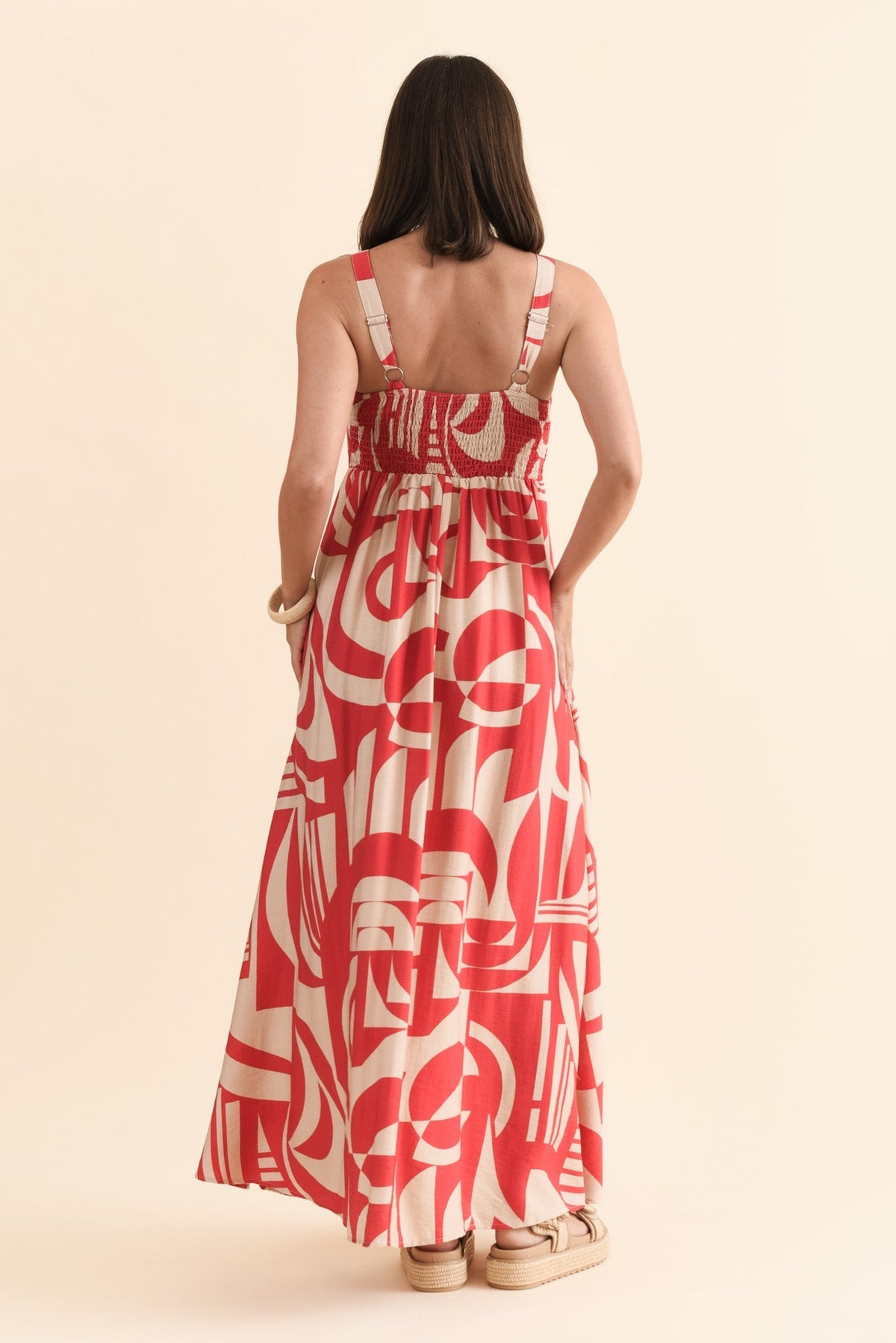 Mykonos Red Abstract Linen Cotton Dress Side View