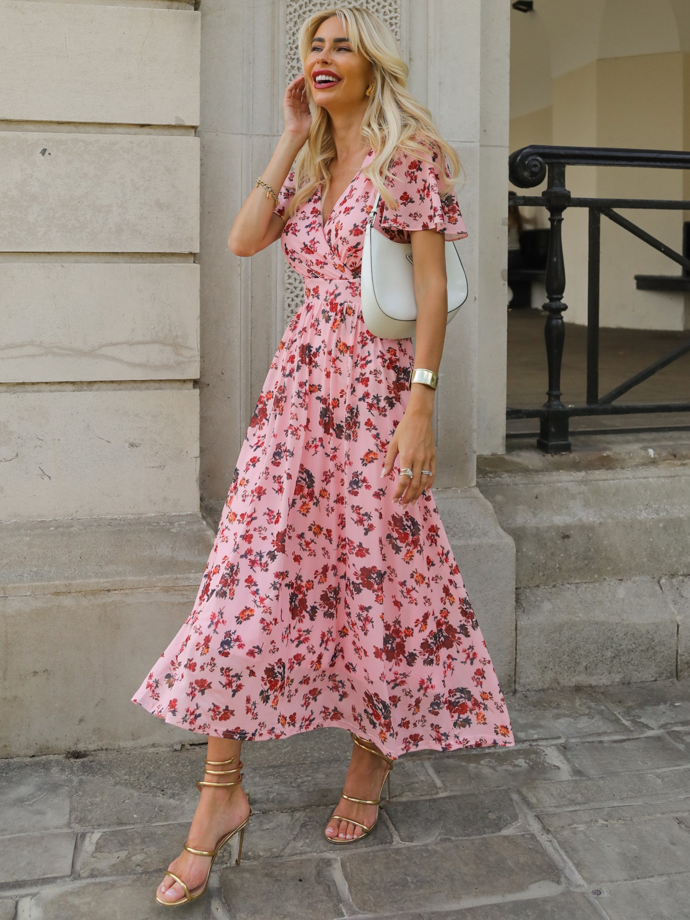 Wrap Front Mesh Maxi Dress Back View