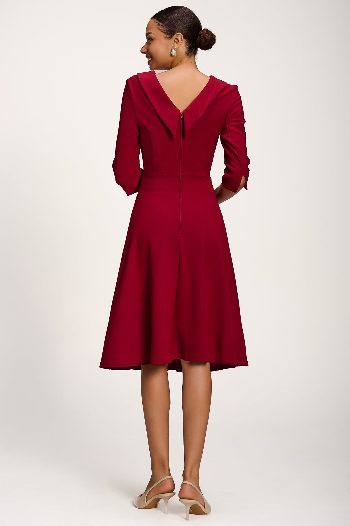 Roll Neck ¾ Sleeve Midi Dress Back View