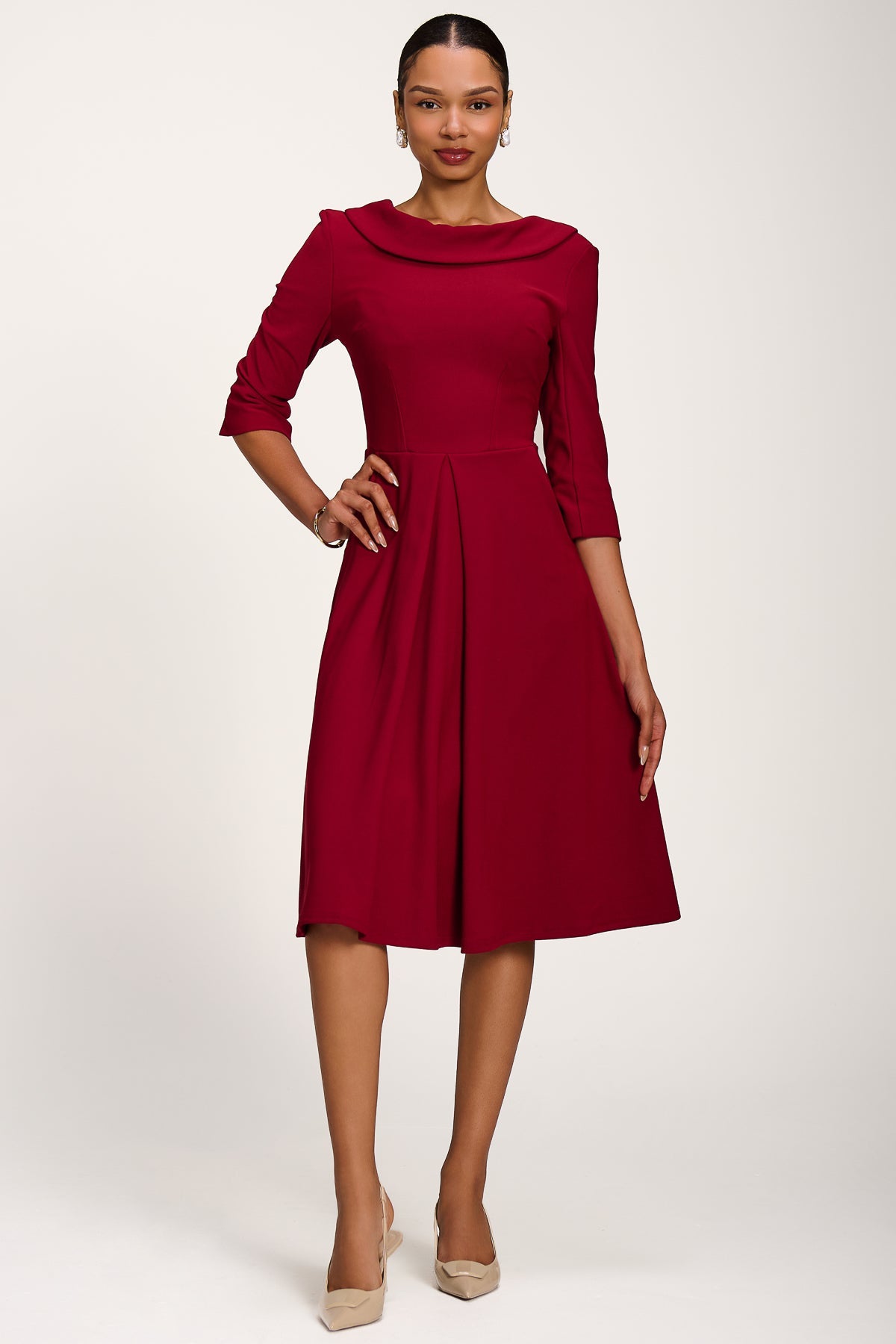 Roll Neck ¾ Sleeve Midi Dress Detail View