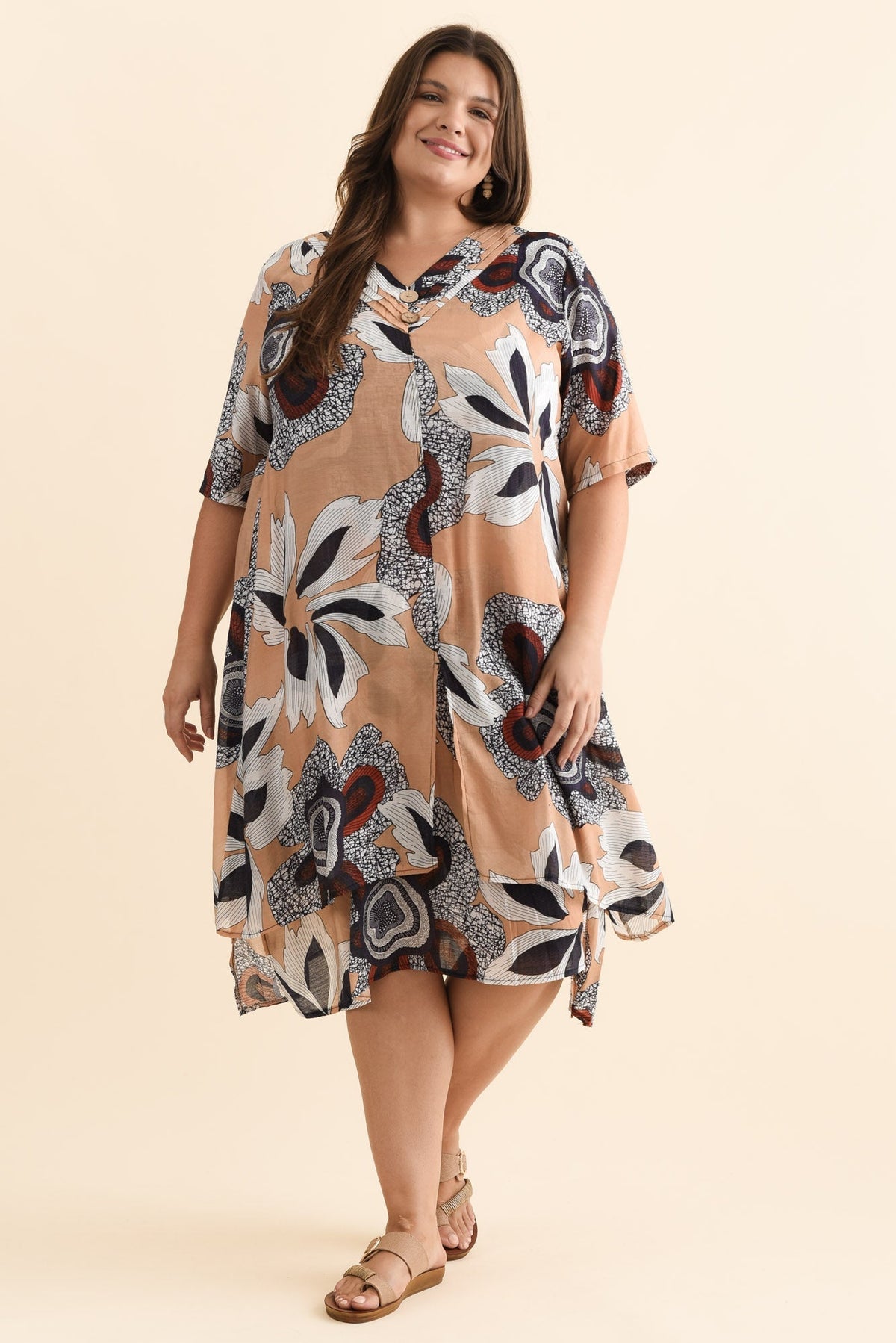 Nala Beige Flower Layers Dress Detail View 2