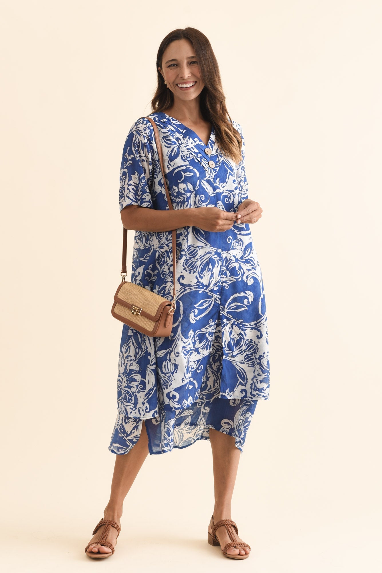 Nala Blue Abstract Layers Dress Front View 2