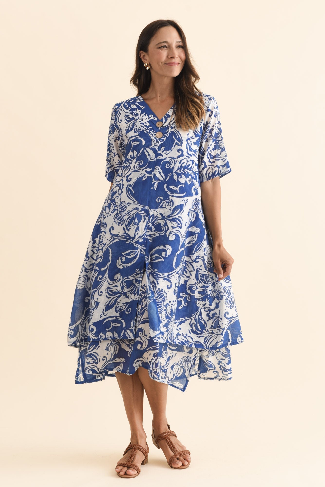 Nala Blue Abstract Layers Dress Front View