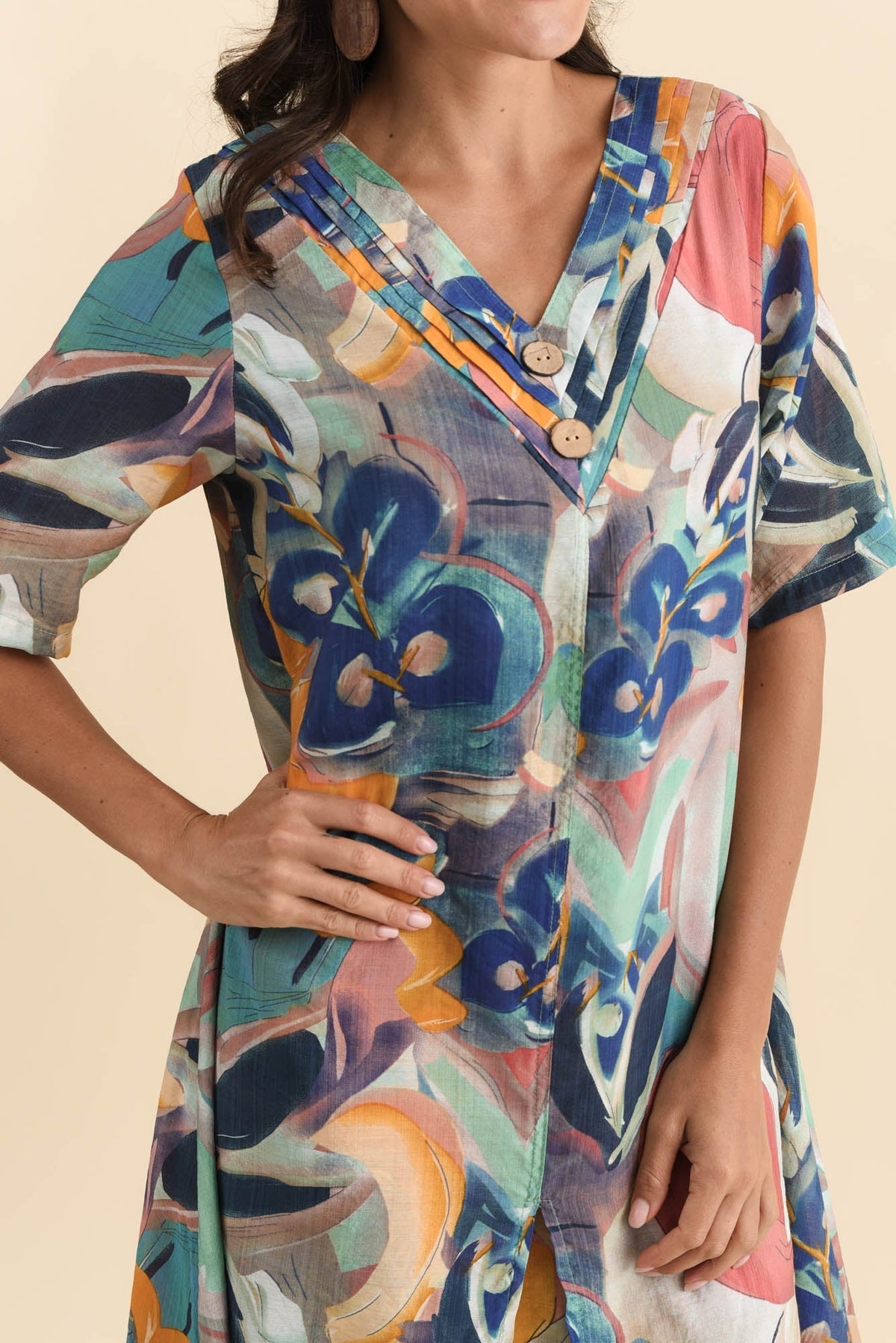 Nala Blue Floral Layers Dress Full Length View