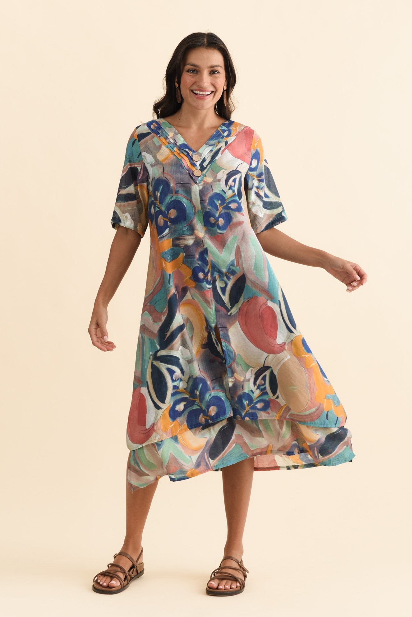 Nala Blue Floral Layers Dress Back View