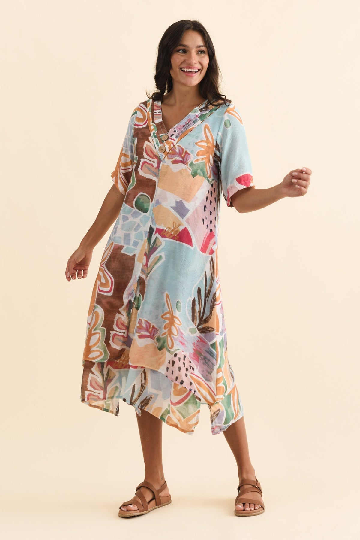 Nala Blue Flower Layers Dress Full Length View