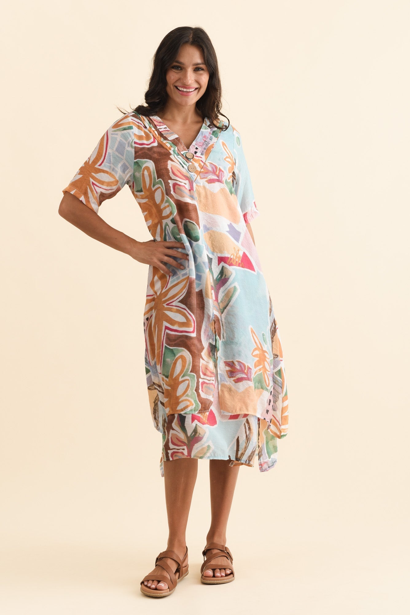 Nala Blue Flower Layers Dress Front View