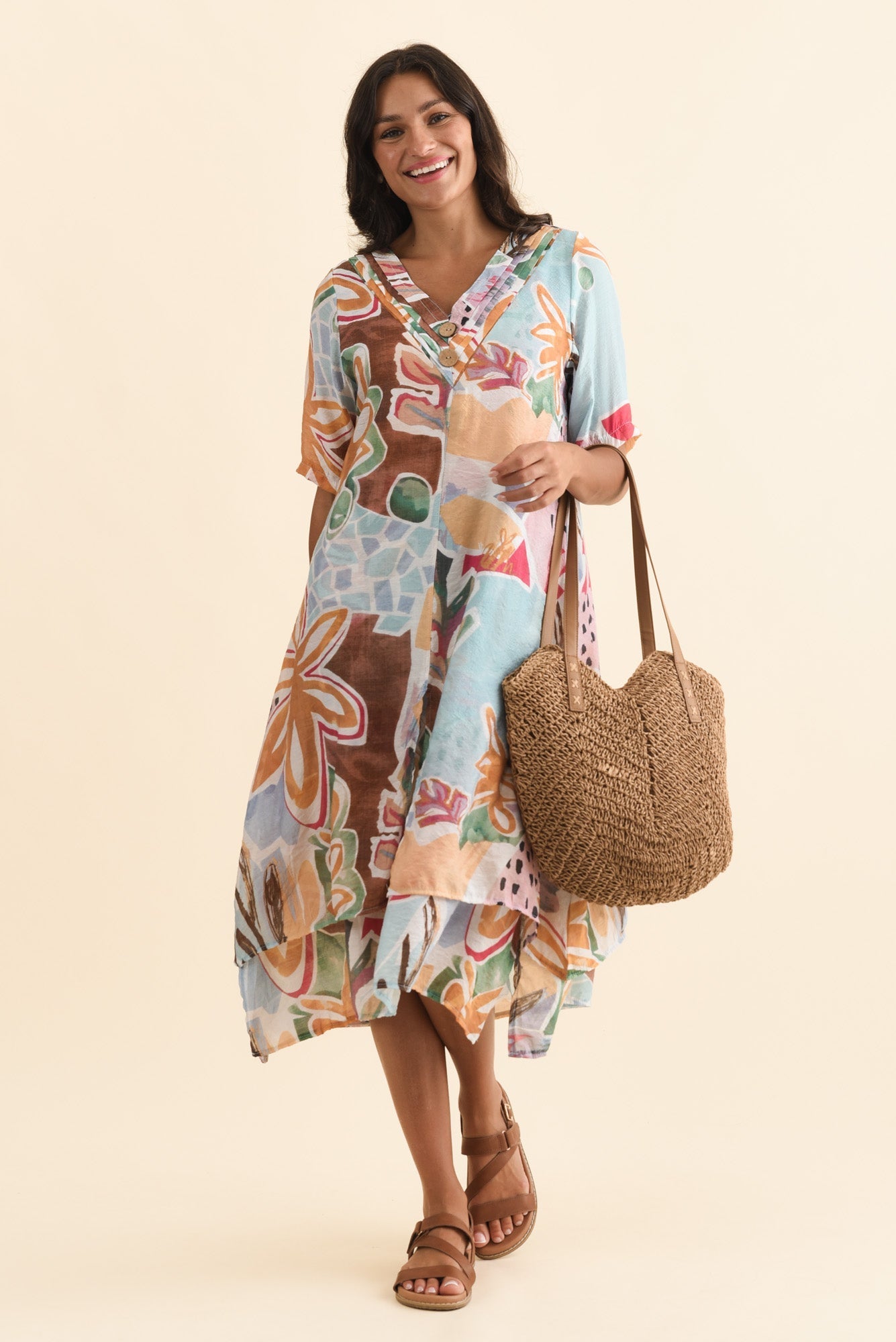Nala Blue Flower Layers Dress Front View 2