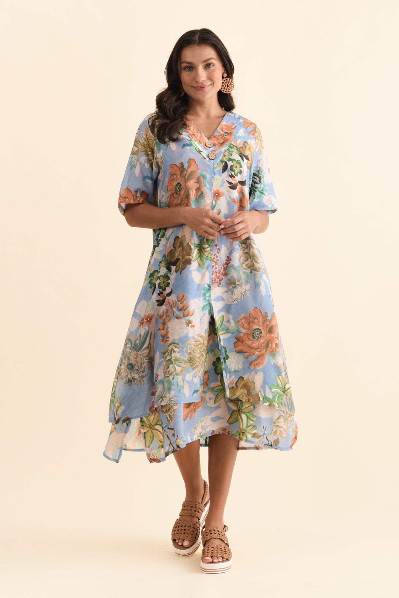 Nala Blue Garden Layers Dress Front View