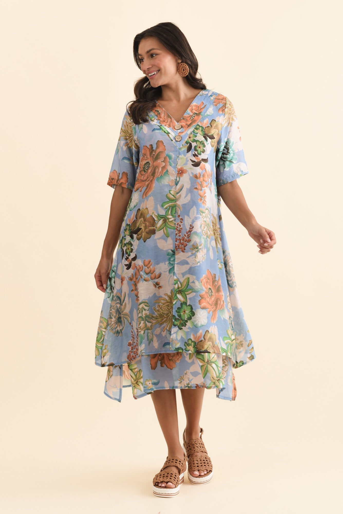 Nala Blue Garden Layers Dress Front View 2