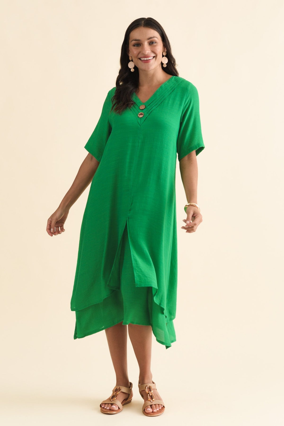 Nala Green Layers Dress Back View 2