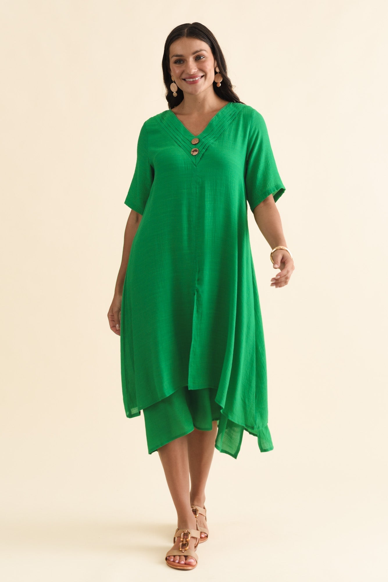Nala Green Layers Dress Front View 2