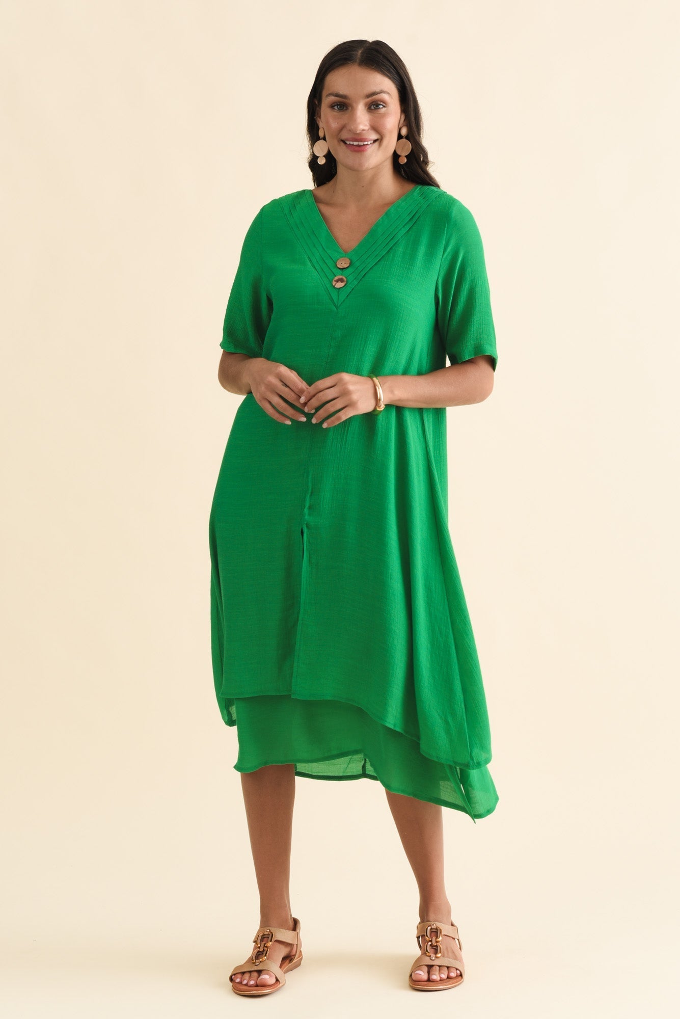 Nala Green Layers Dress Front View