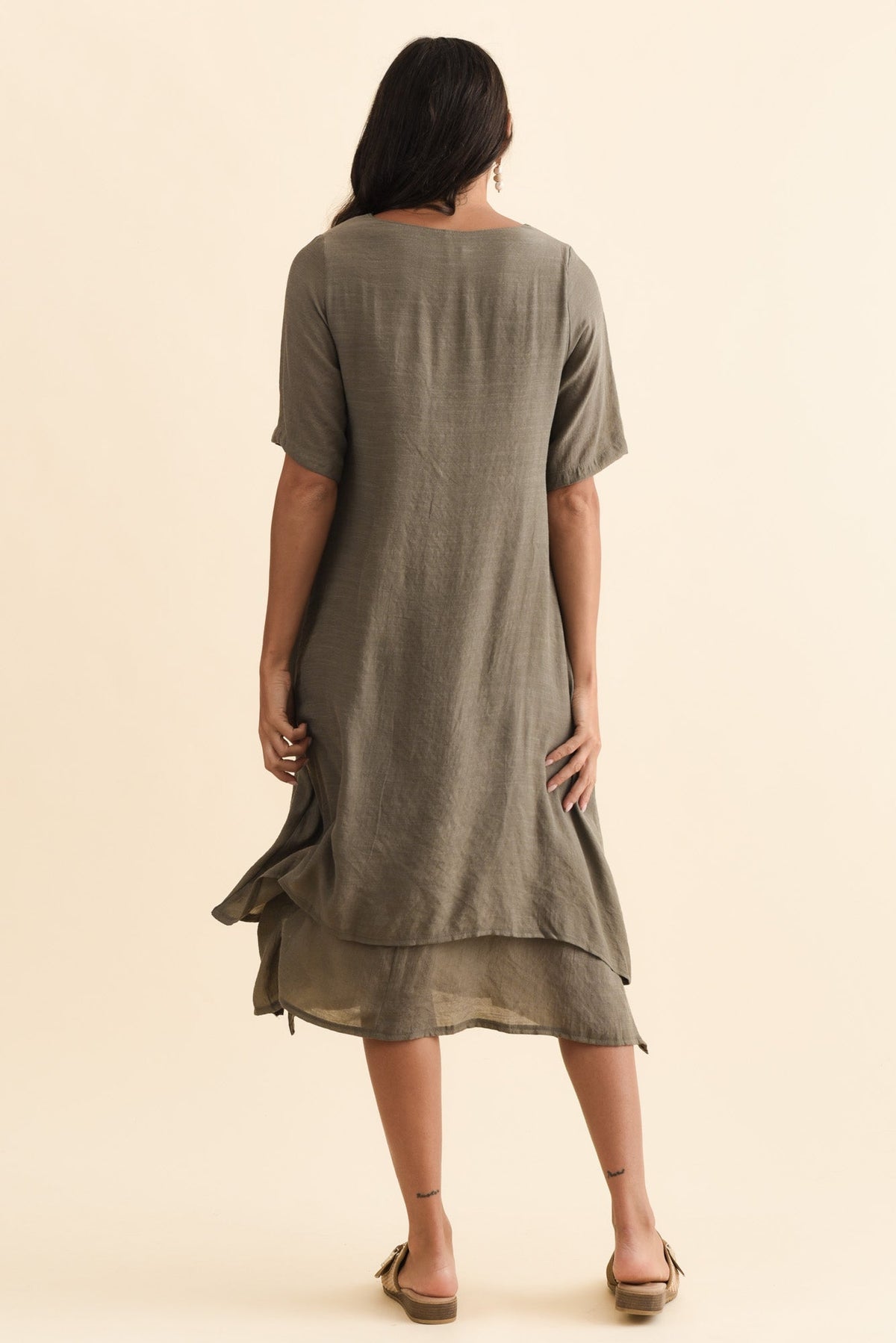 Nala Khaki Layers Dress Detail View