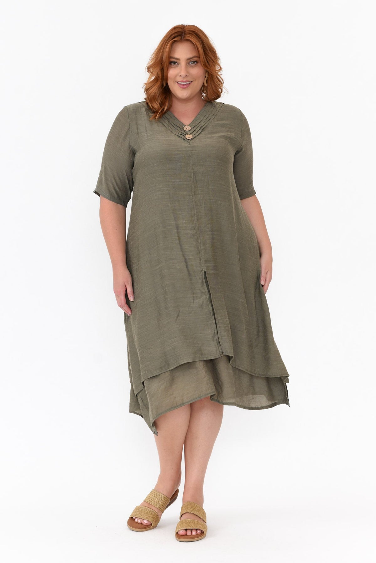 Nala Khaki Layers Dress Detail View 2