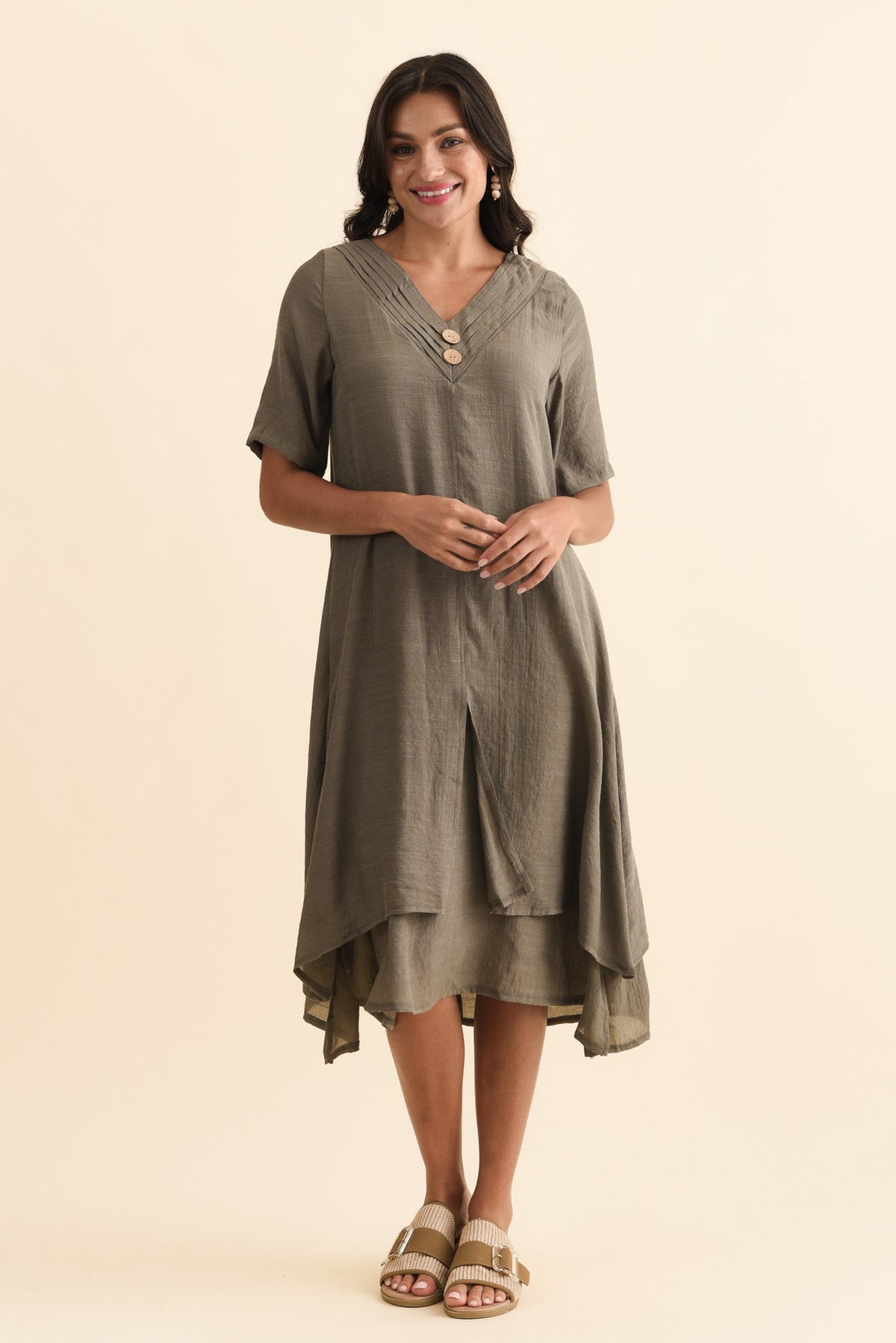 Nala Khaki Layers Dress Back View