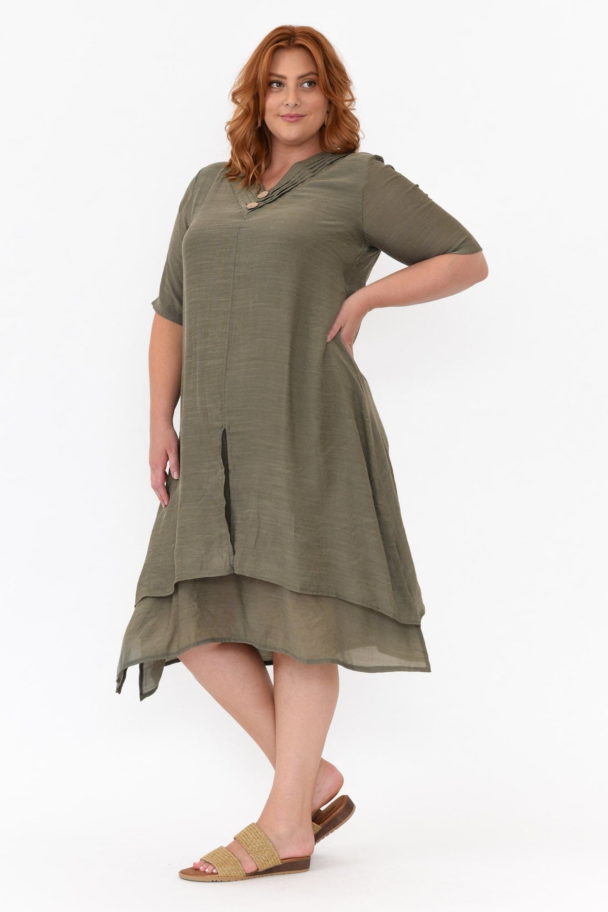 Nala Khaki Layers Dress Styled View 2